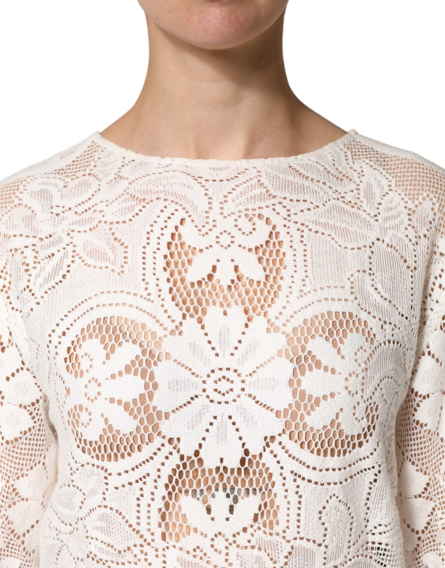 Dolce & Gabbana White Embroidery Lace Cotton Blouse Top Dolce & Gabbana