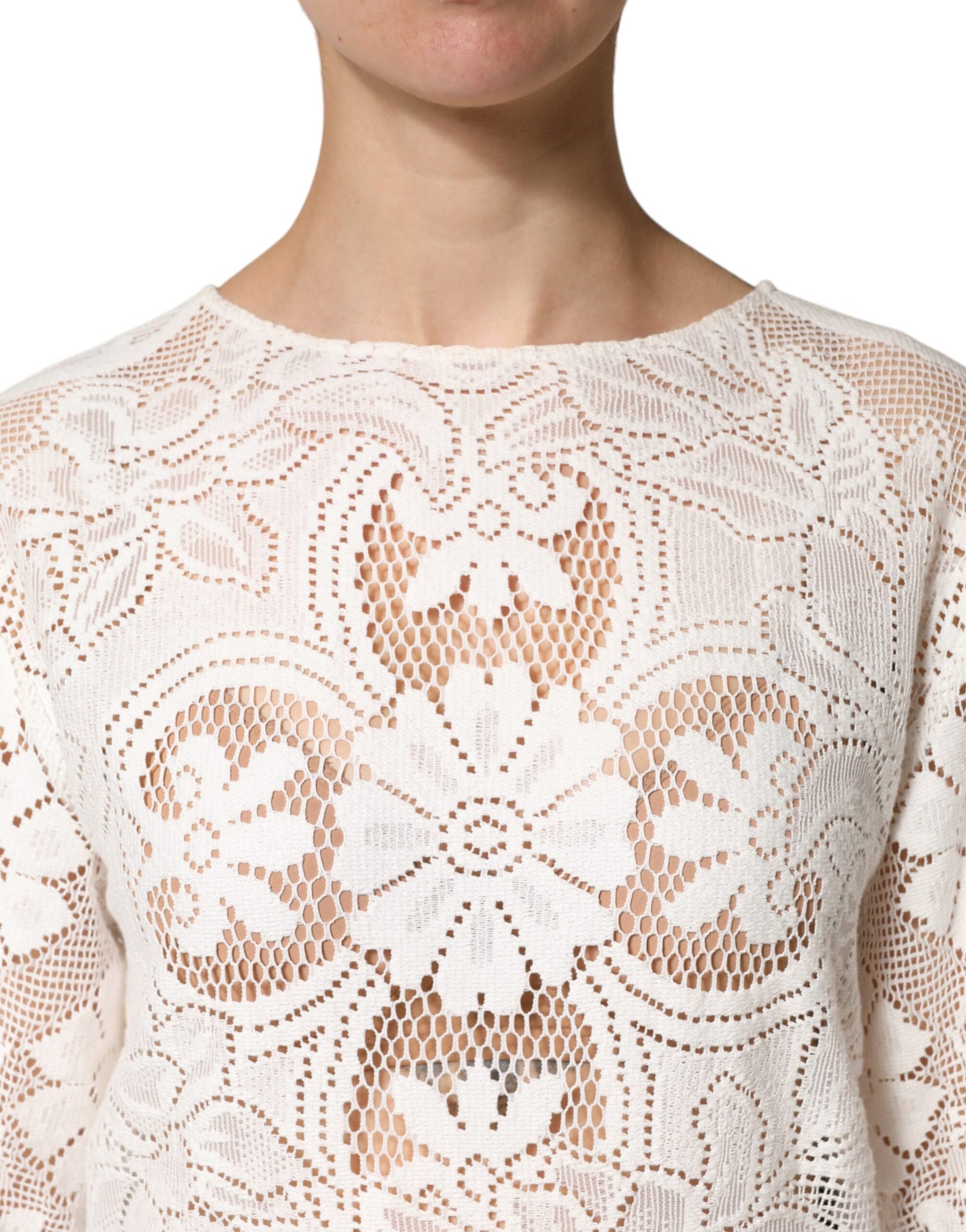 Dolce & Gabbana White Embroidery Lace Cotton Blouse Top Dolce & Gabbana