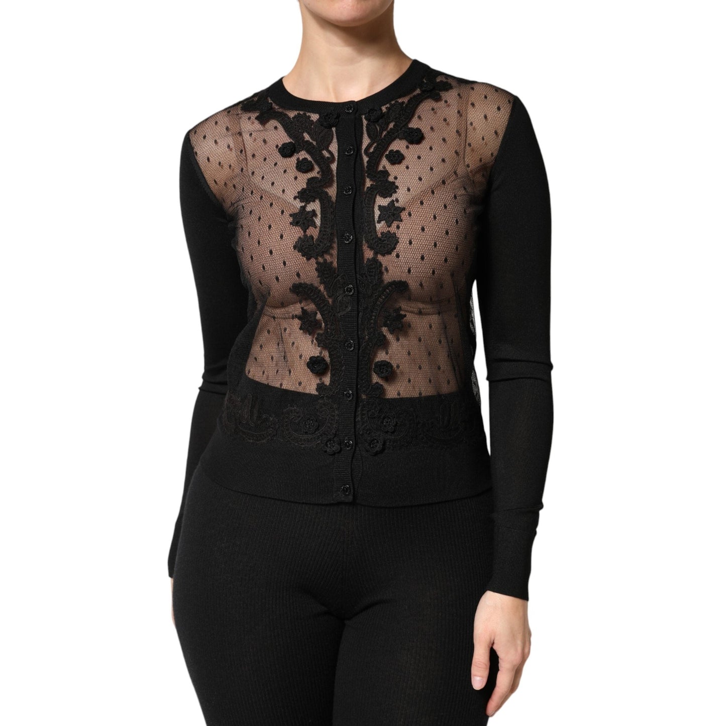 Dolce & Gabbana Black Sheer Button Down Cardigan Sweater Dolce & Gabbana