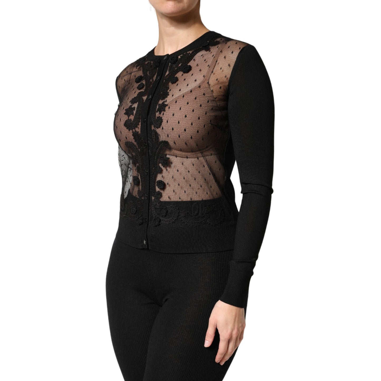 Dolce & Gabbana Black Sheer Button Down Cardigan Sweater Dolce & Gabbana