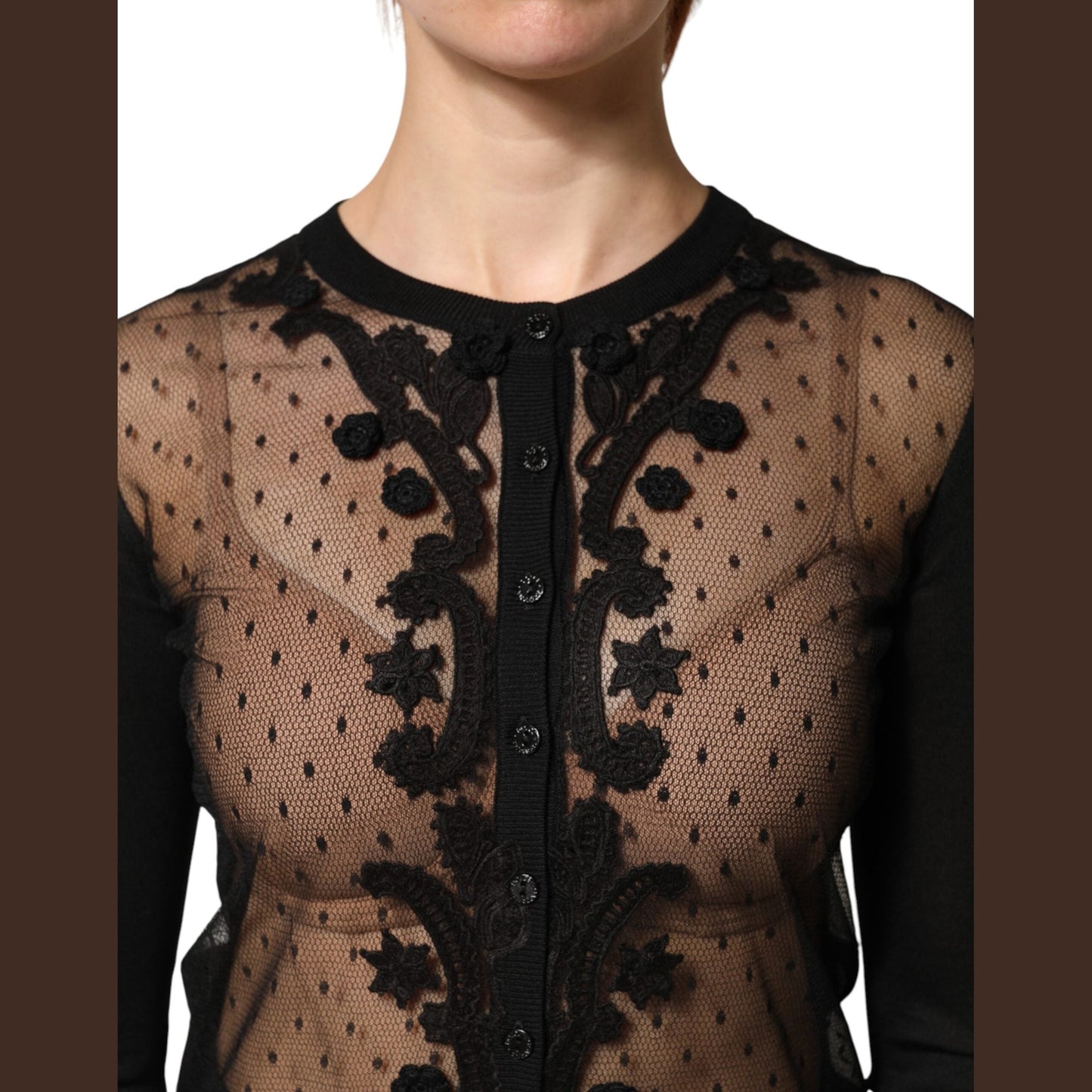 Dolce & Gabbana Black Sheer Button Down Cardigan Sweater Dolce & Gabbana