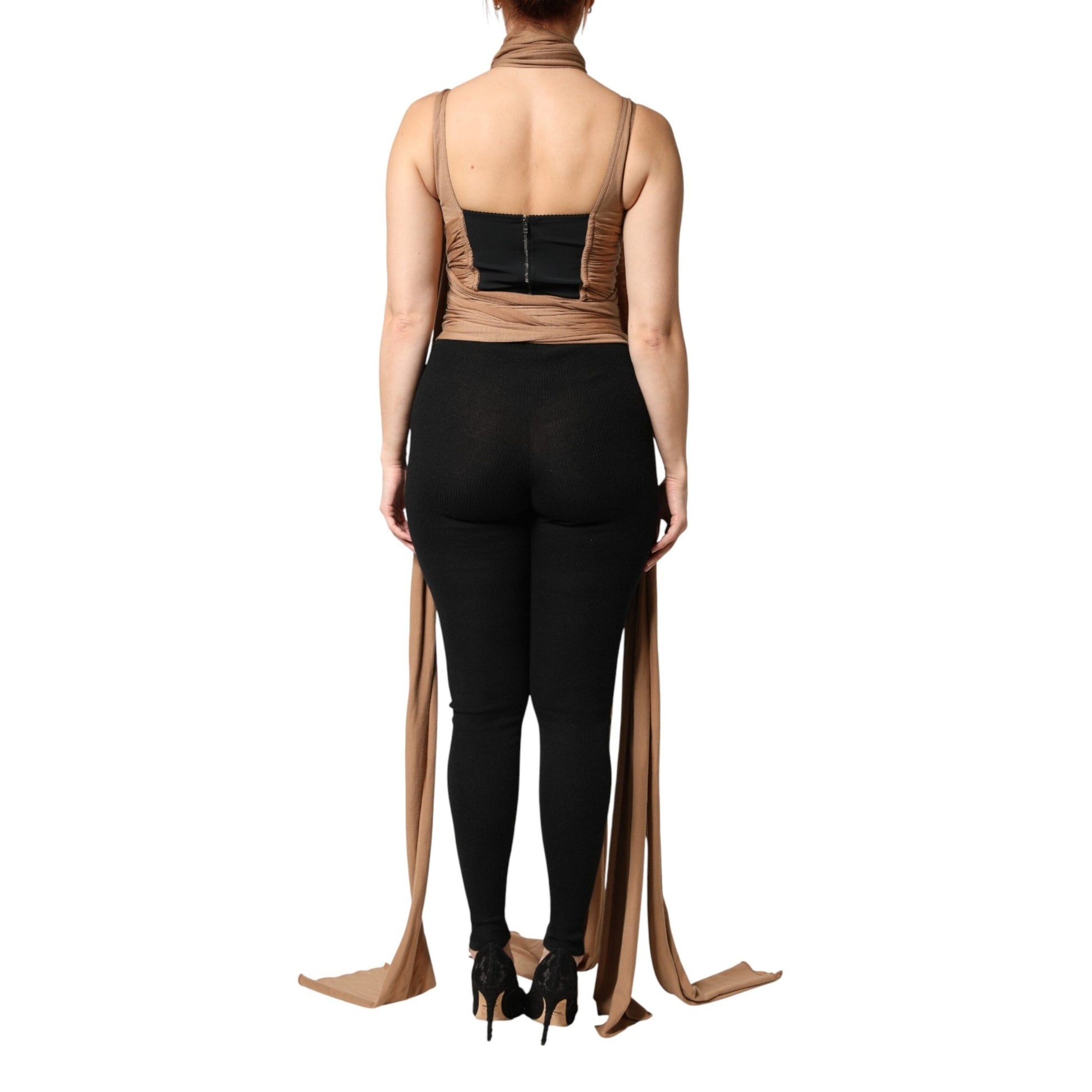 Dolce & Gabbana Brown Virgin Wool Sleeveless Scarf Tank Top Dolce & Gabbana