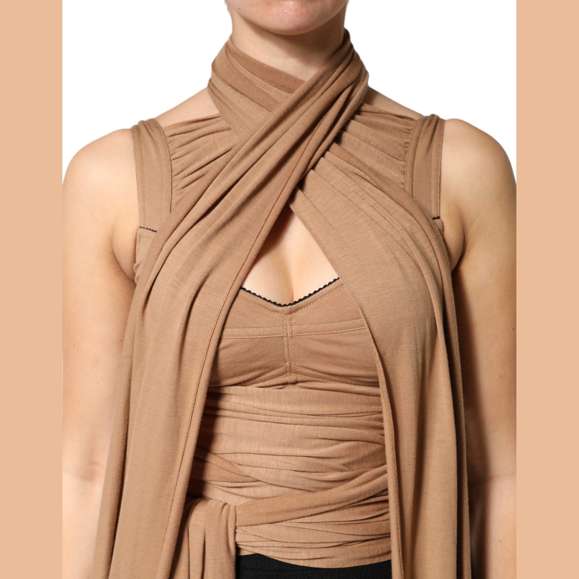 Dolce & Gabbana Brown Virgin Wool Sleeveless Scarf Tank Top Dolce & Gabbana