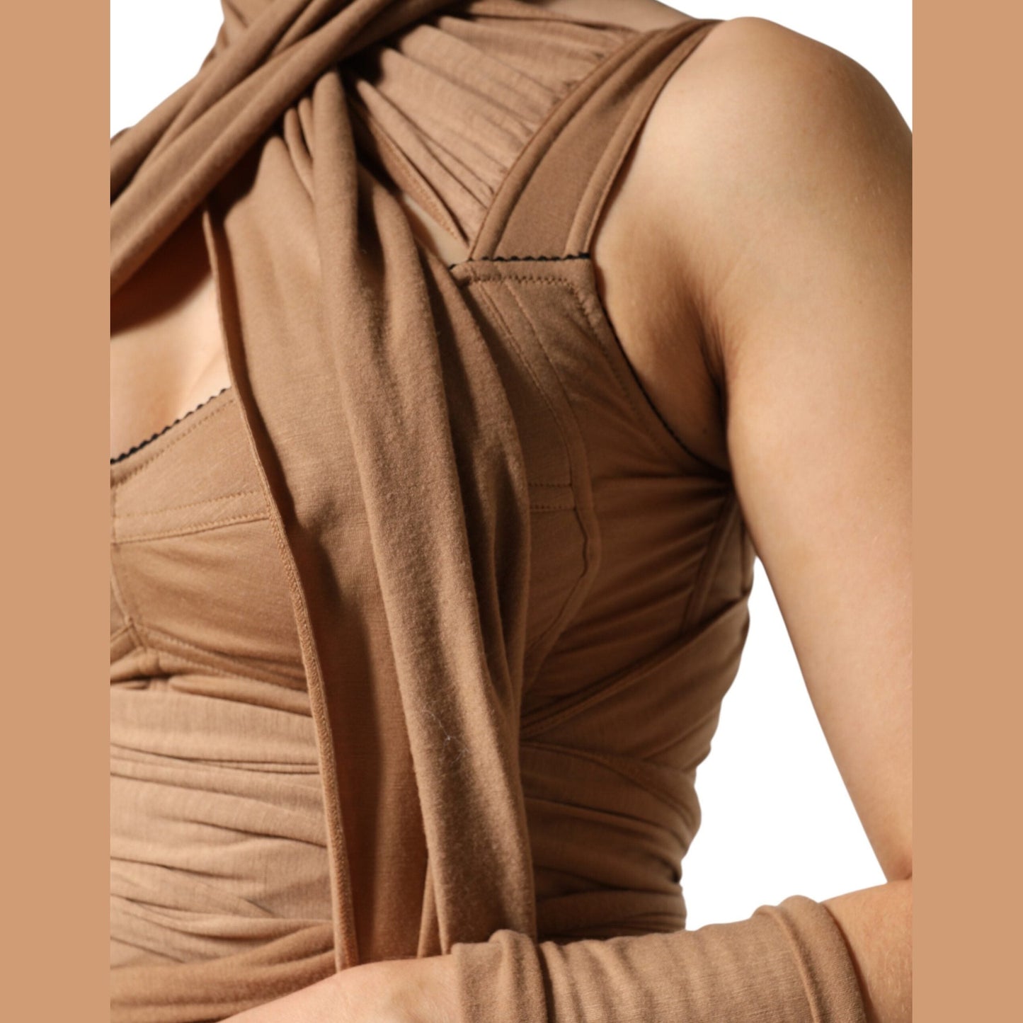 Dolce & Gabbana Brown Virgin Wool Sleeveless Scarf Tank Top Dolce & Gabbana