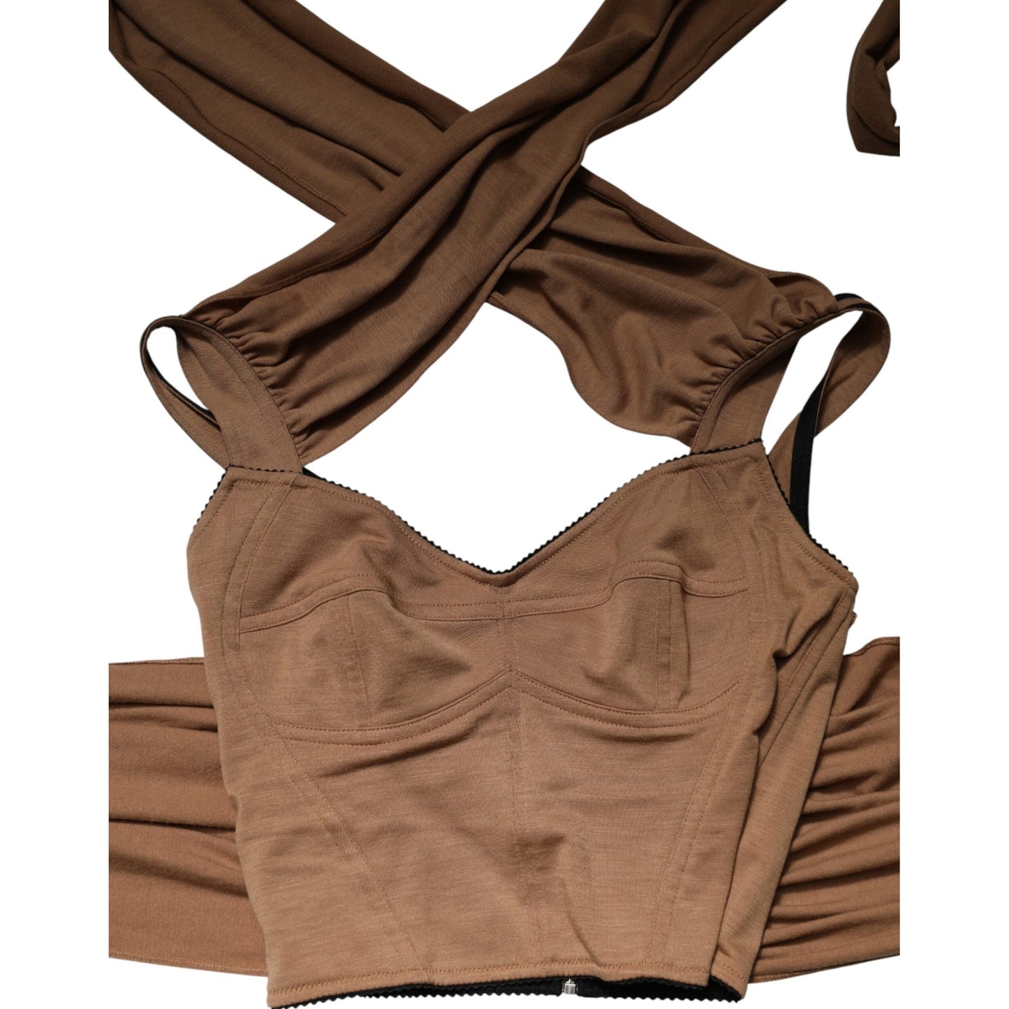 Dolce & Gabbana Brown Virgin Wool Sleeveless Scarf Tank Top Dolce & Gabbana