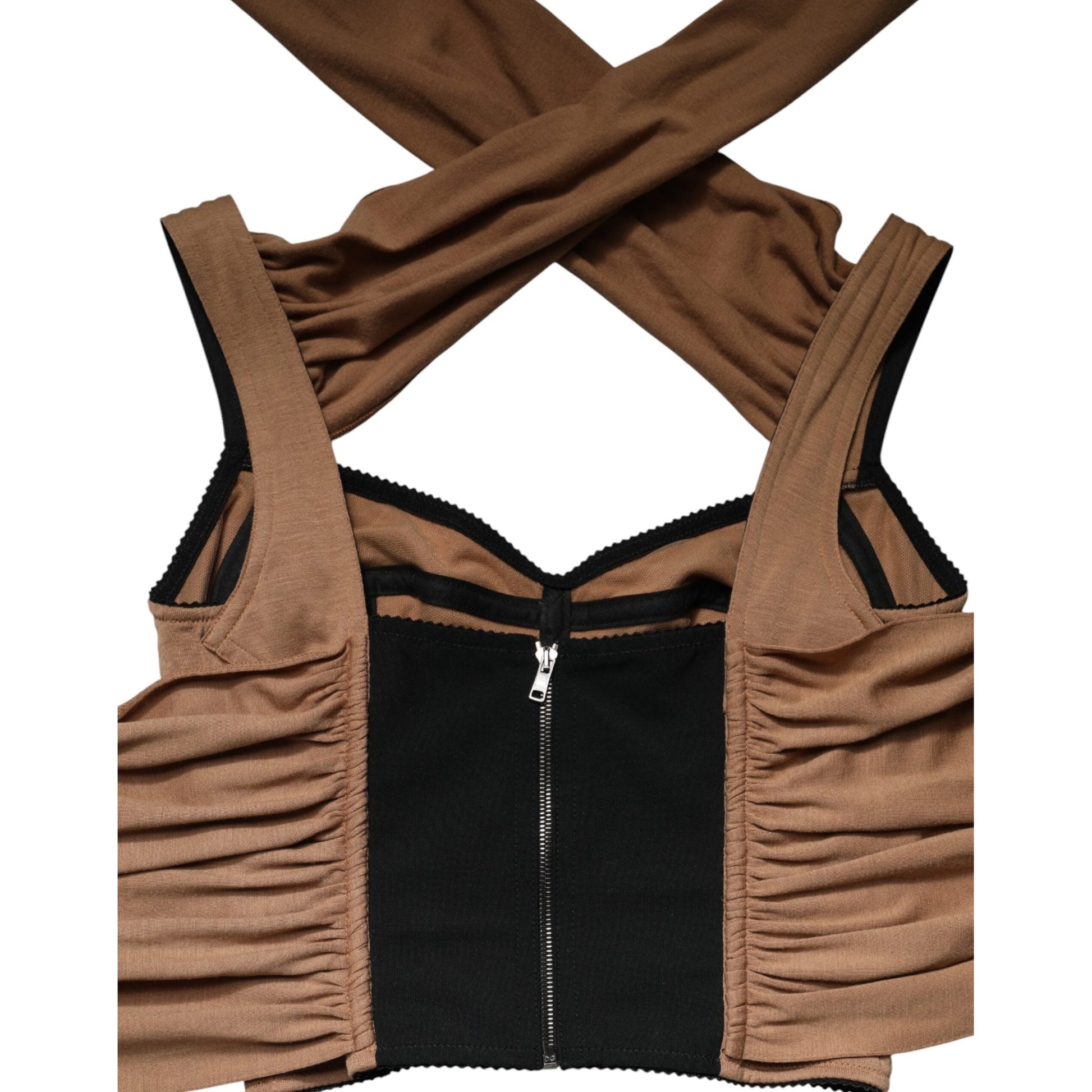 Dolce & Gabbana Brown Virgin Wool Sleeveless Scarf Tank Top Dolce & Gabbana