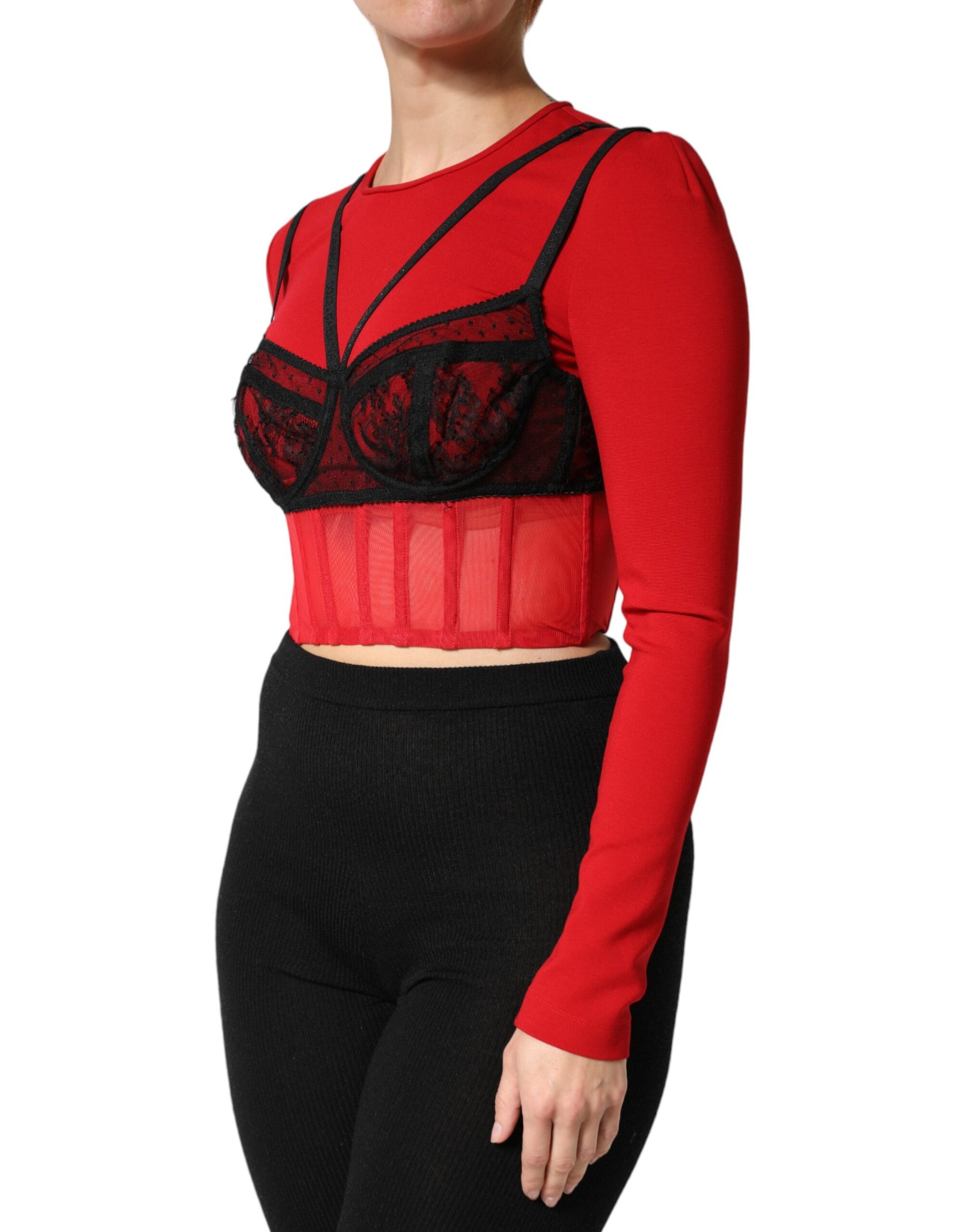 Dolce & Gabbana Red Black Nylon Bralette-Style Cropped Top Dolce & Gabbana