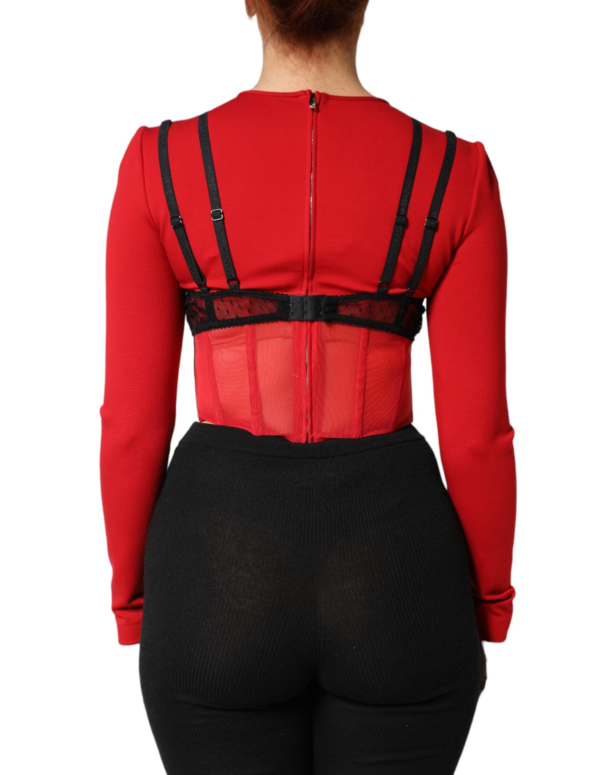 Dolce & Gabbana Red Black Nylon Bralette-Style Cropped Top Dolce & Gabbana