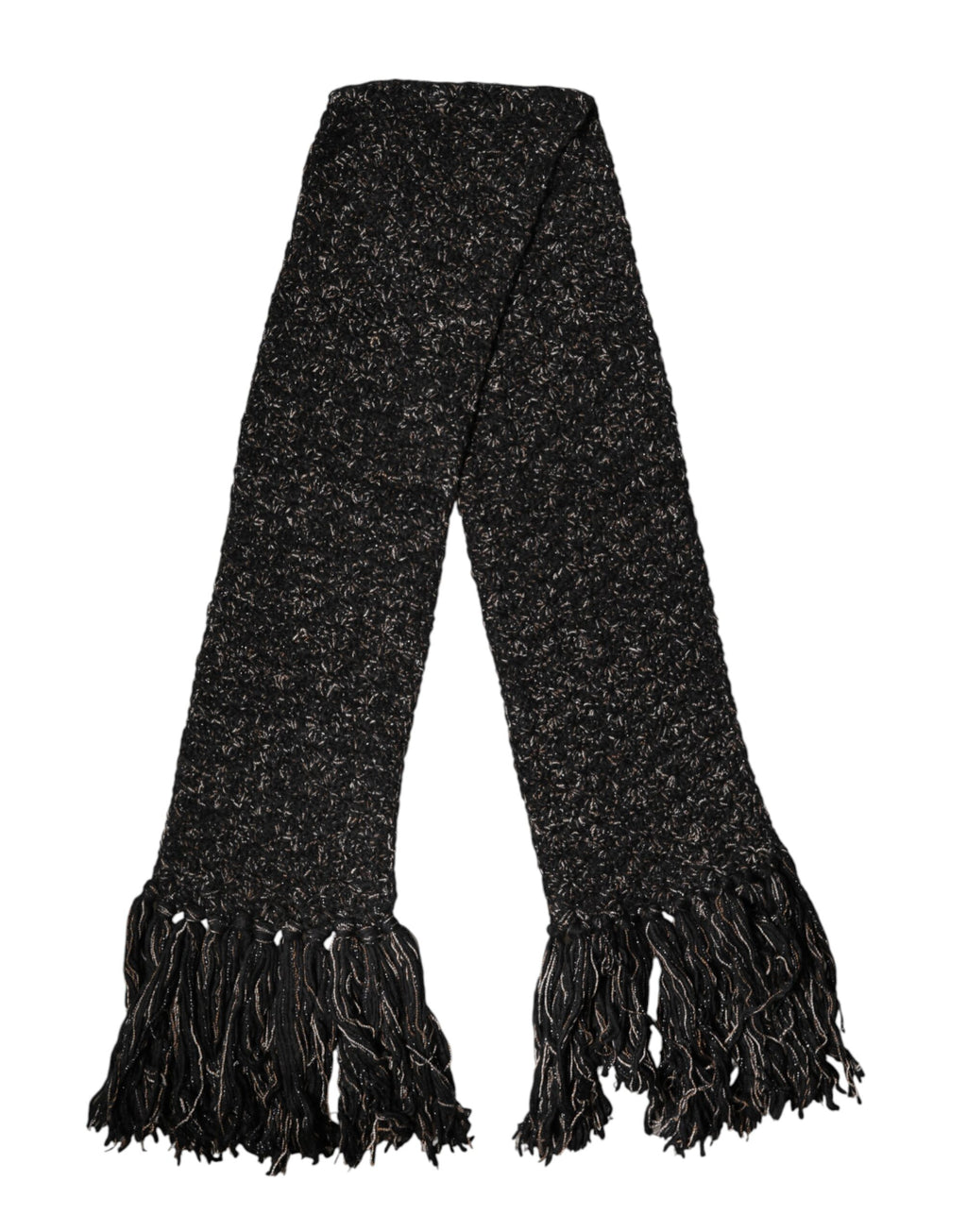 Dolce & Gabbana Black Wool Fringes Neck Wrap Foulard Scarf - Eljoys Fashion 