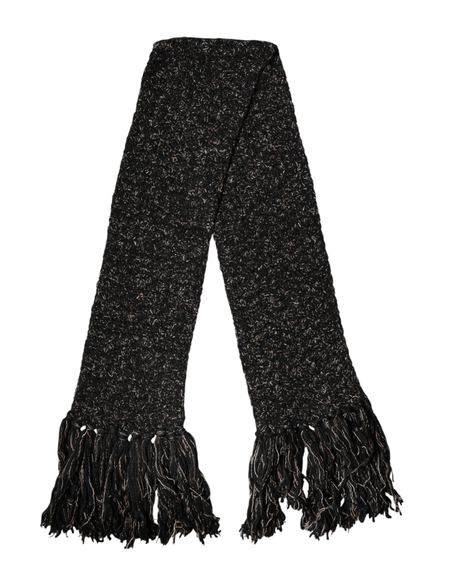 Dolce & Gabbana Black Wool Fringes Neck Wrap Foulard Scarf Dolce & Gabbana