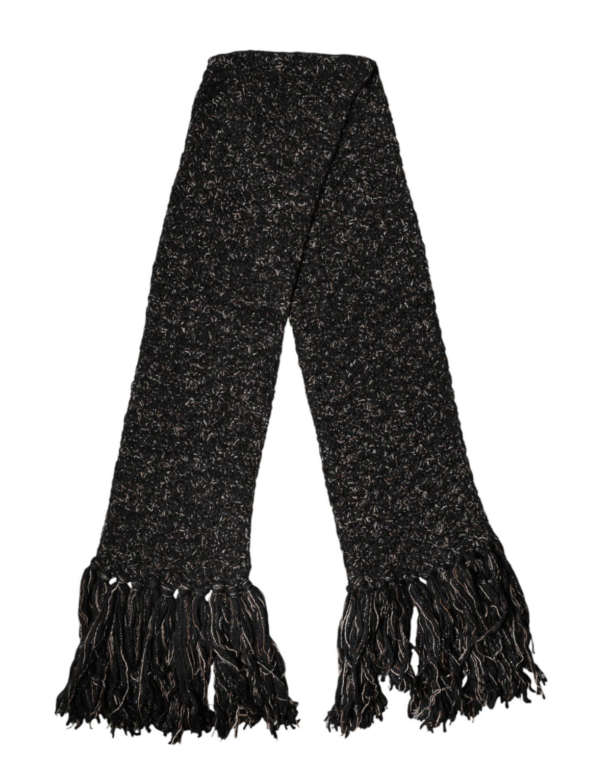 Dolce & Gabbana Black Wool Fringes Neck Wrap Foulard Scarf - Eljoys Fashion 