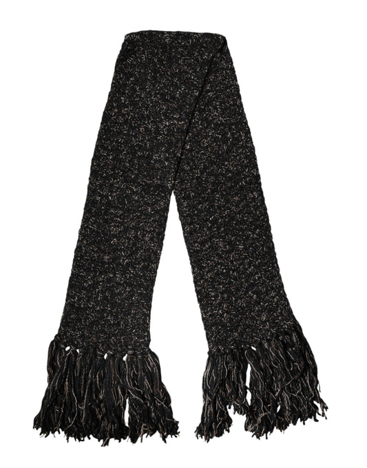 Dolce & Gabbana Black Wool Fringes Neck Wrap Foulard Scarf Dolce & Gabbana
