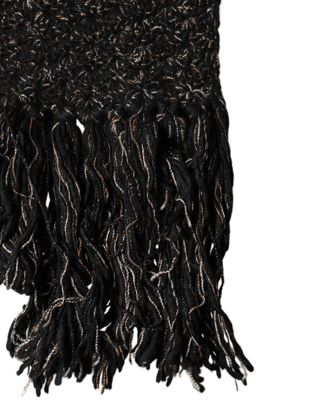 Dolce & Gabbana Black Wool Fringes Neck Wrap Foulard Scarf - Eljoys Fashion 