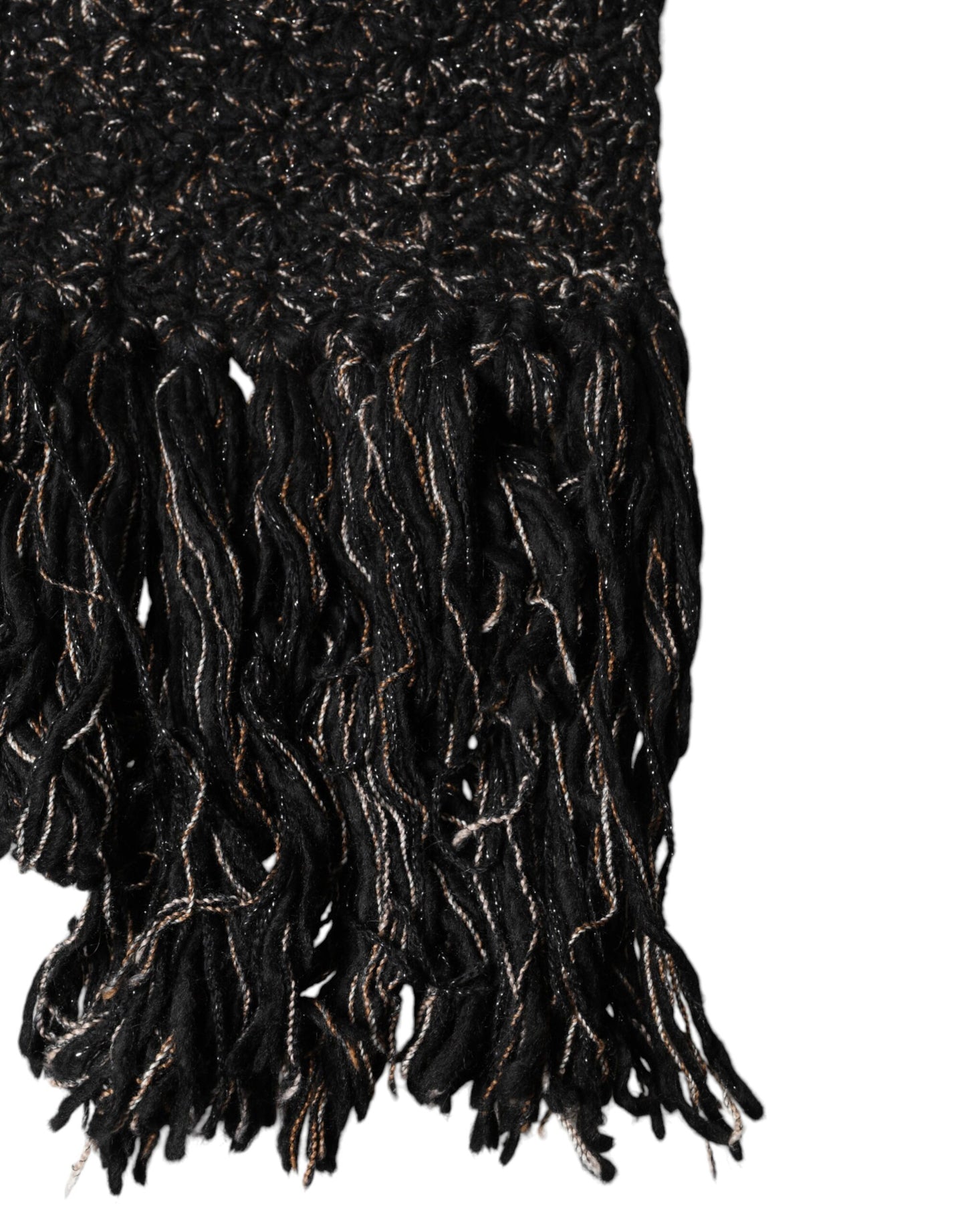 Dolce & Gabbana Black Wool Fringes Neck Wrap Foulard Scarf Dolce & Gabbana