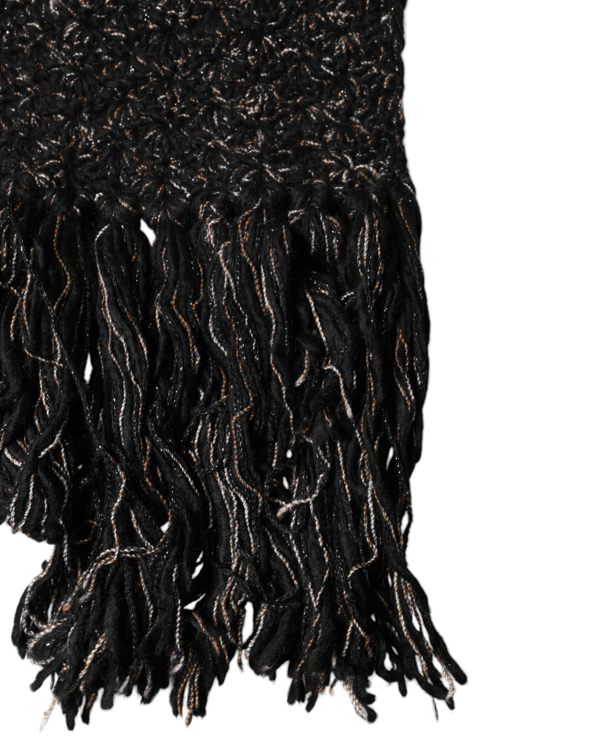 Dolce & Gabbana Black Wool Fringes Neck Wrap Foulard Scarf - Eljoys Fashion 
