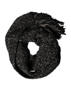 Dolce & Gabbana Black Wool Fringes Neck Wrap Foulard Scarf - Eljoys Fashion 
