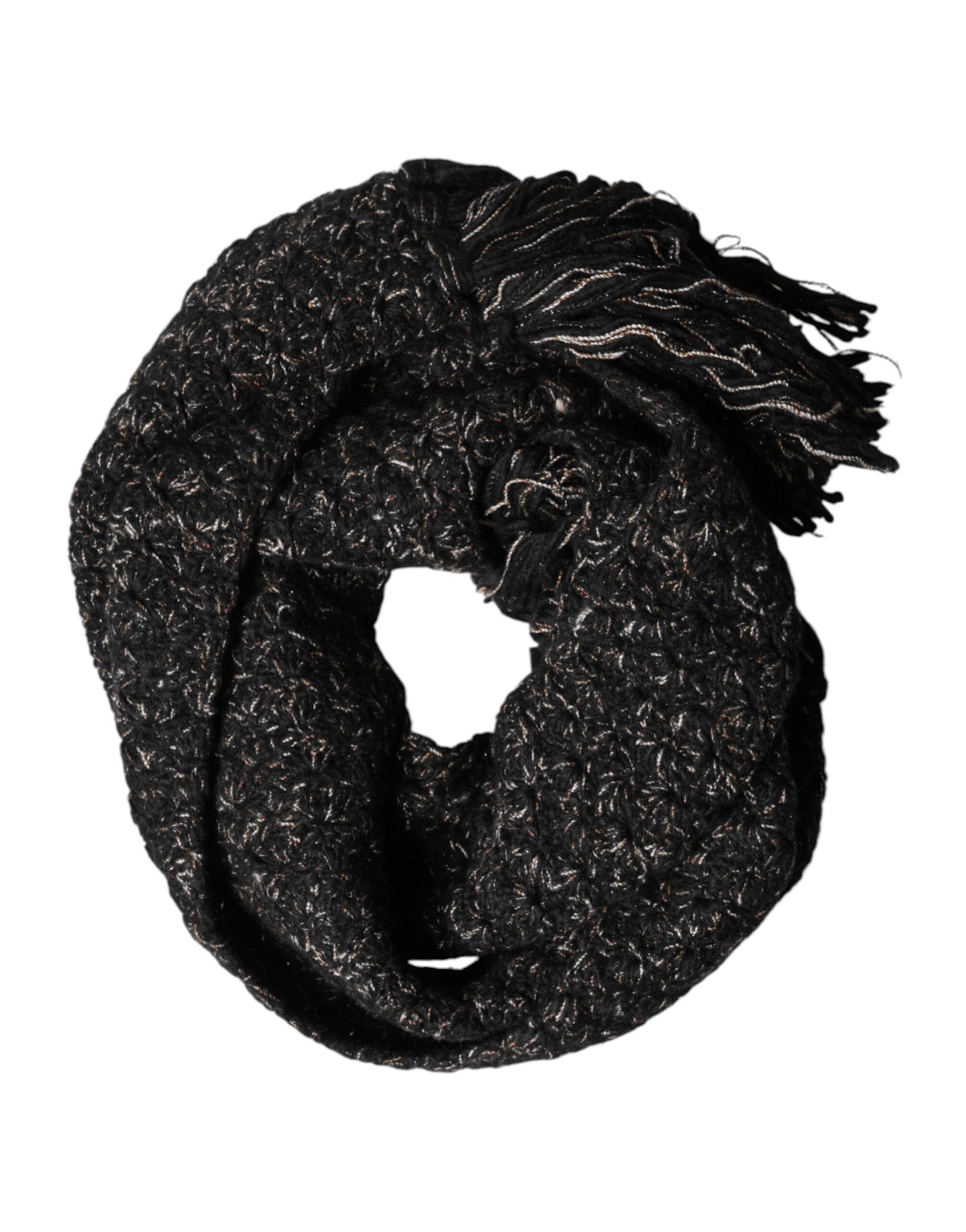 Dolce & Gabbana Black Wool Fringes Neck Wrap Foulard Scarf Dolce & Gabbana