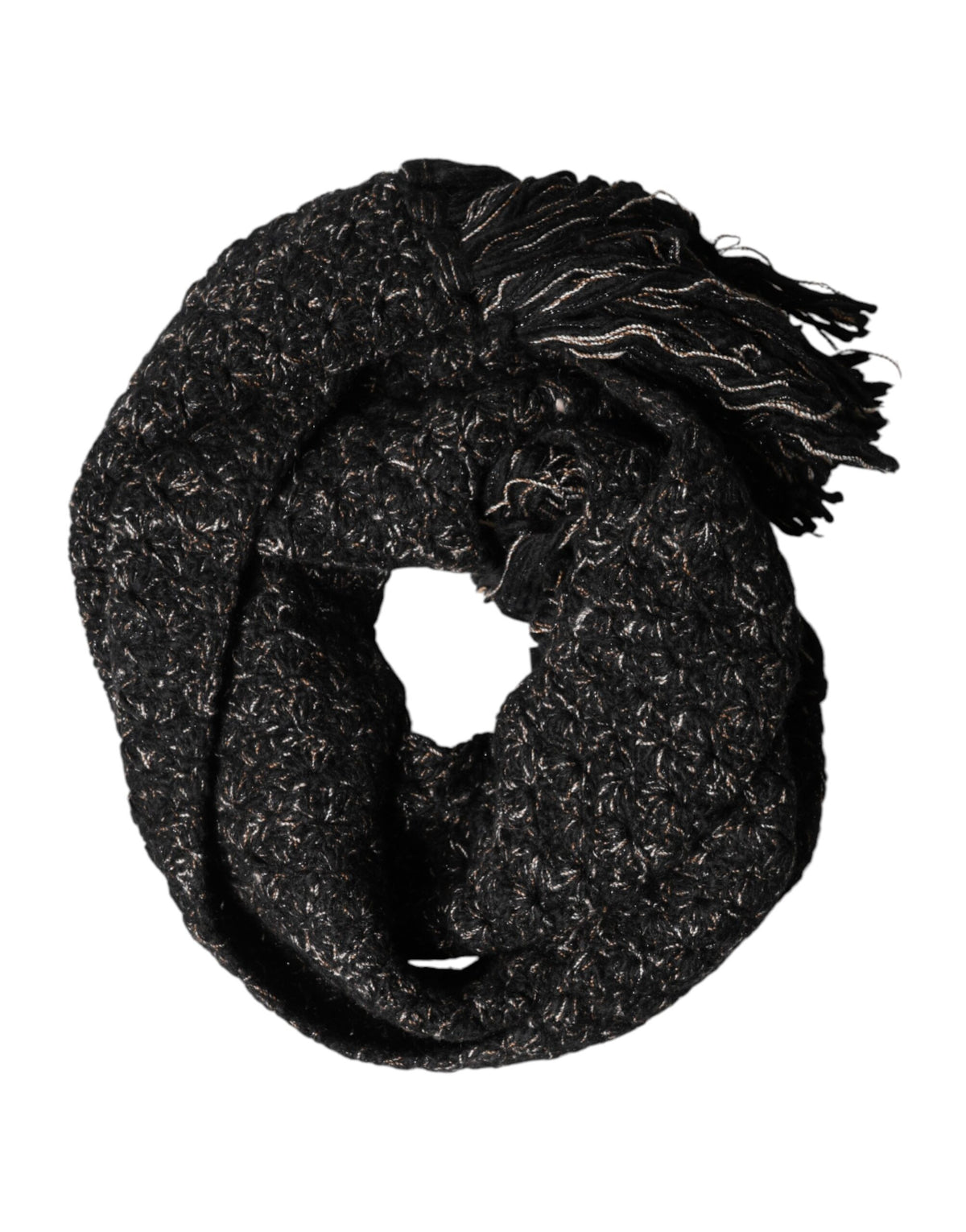 Dolce & Gabbana Black Wool Fringes Neck Wrap Foulard Scarf - Eljoys Fashion 