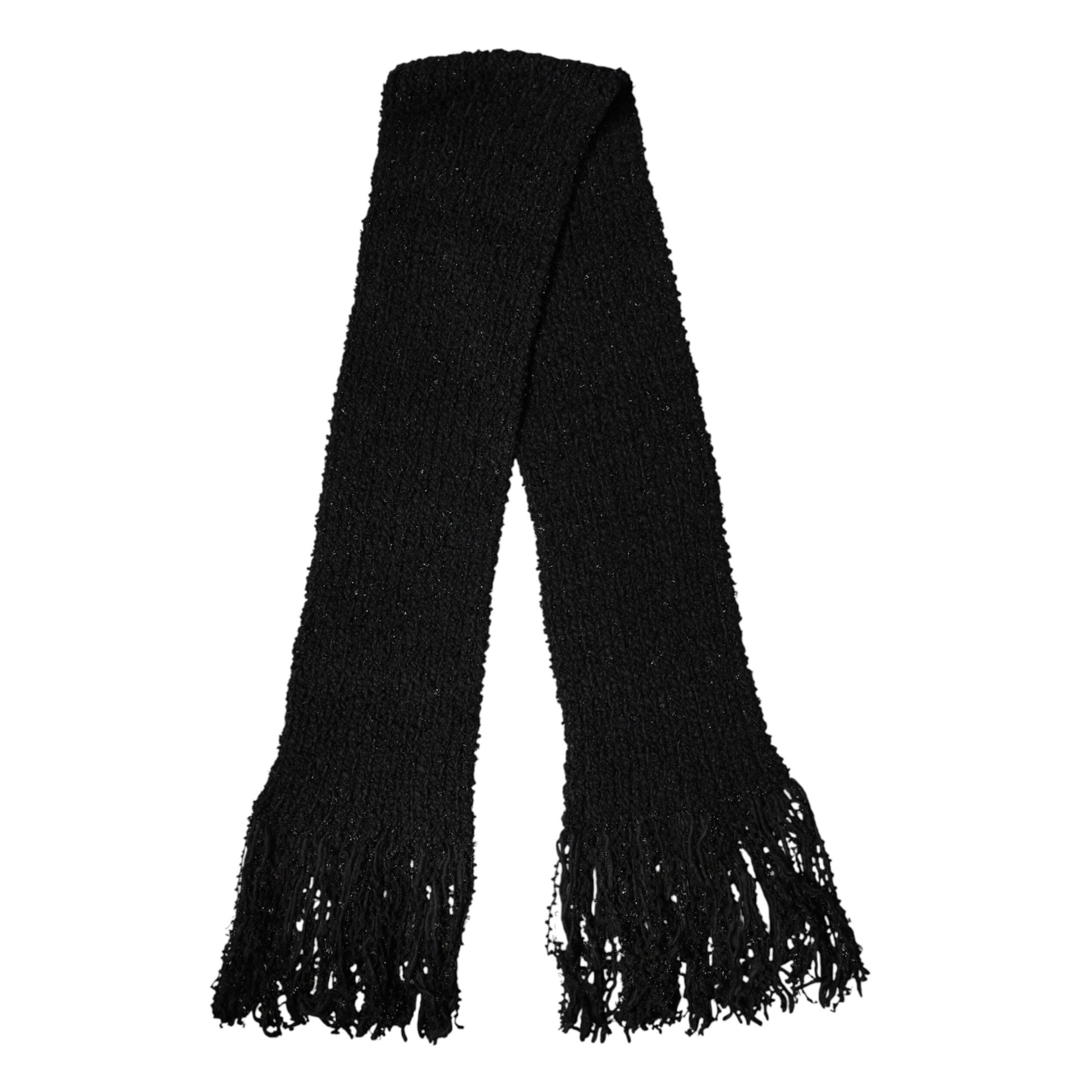 Dolce & Gabbana Black Wool Fringes Neck Wrap Foulard Scarf Dolce & Gabbana