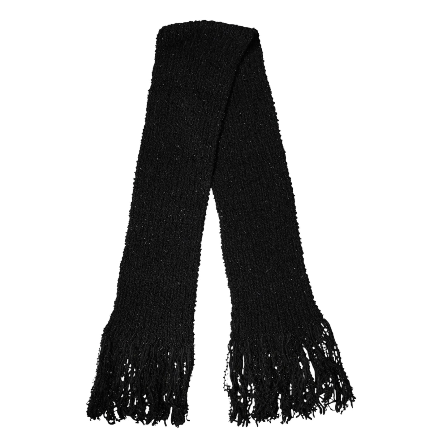 Dolce & Gabbana Black Wool Fringes Neck Wrap Foulard Scarf Dolce & Gabbana