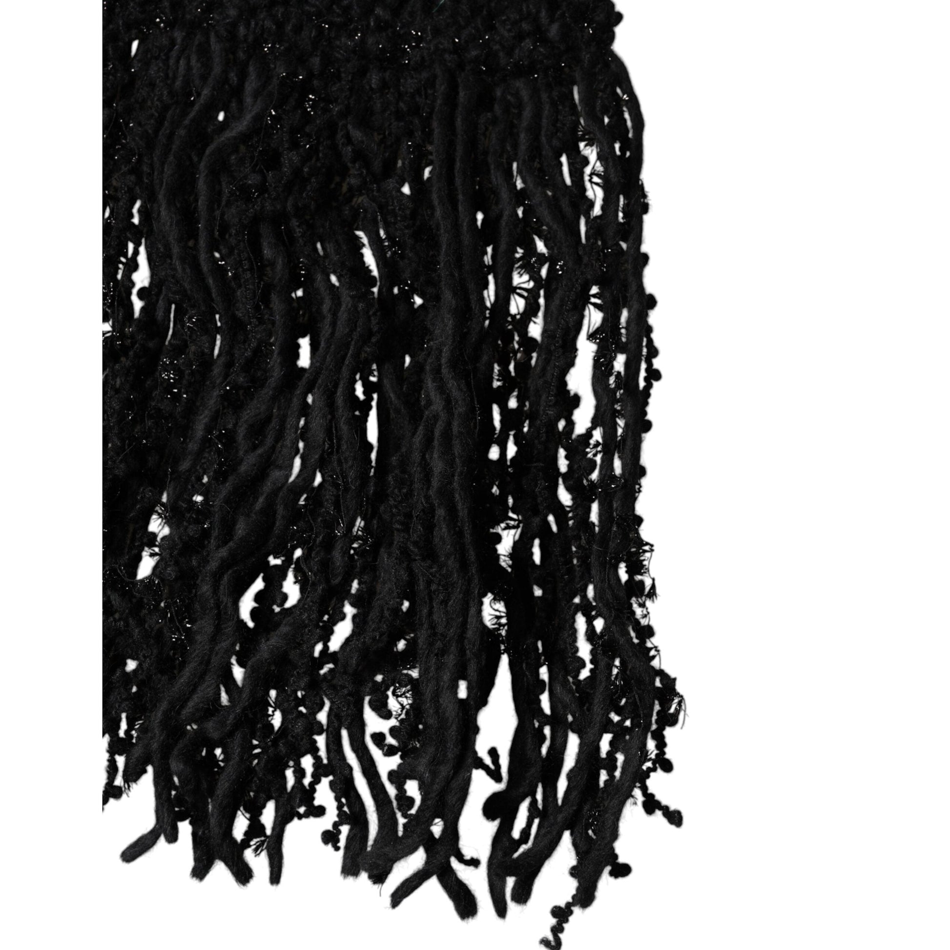 Dolce & Gabbana Black Wool Fringes Neck Wrap Foulard Scarf Dolce & Gabbana
