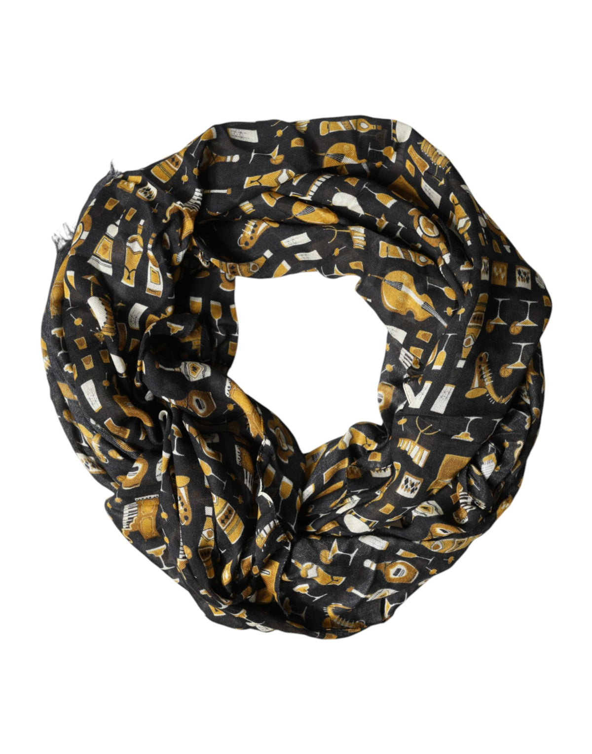 Dolce & Gabbana Black Jazz Club Print Neck Wrap Shawl Scarf - Eljoys Fashion 