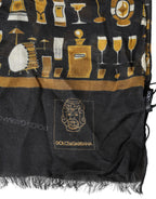 Dolce & Gabbana Black Jazz Club Print Neck Wrap Shawl Scarf - Eljoys Fashion 