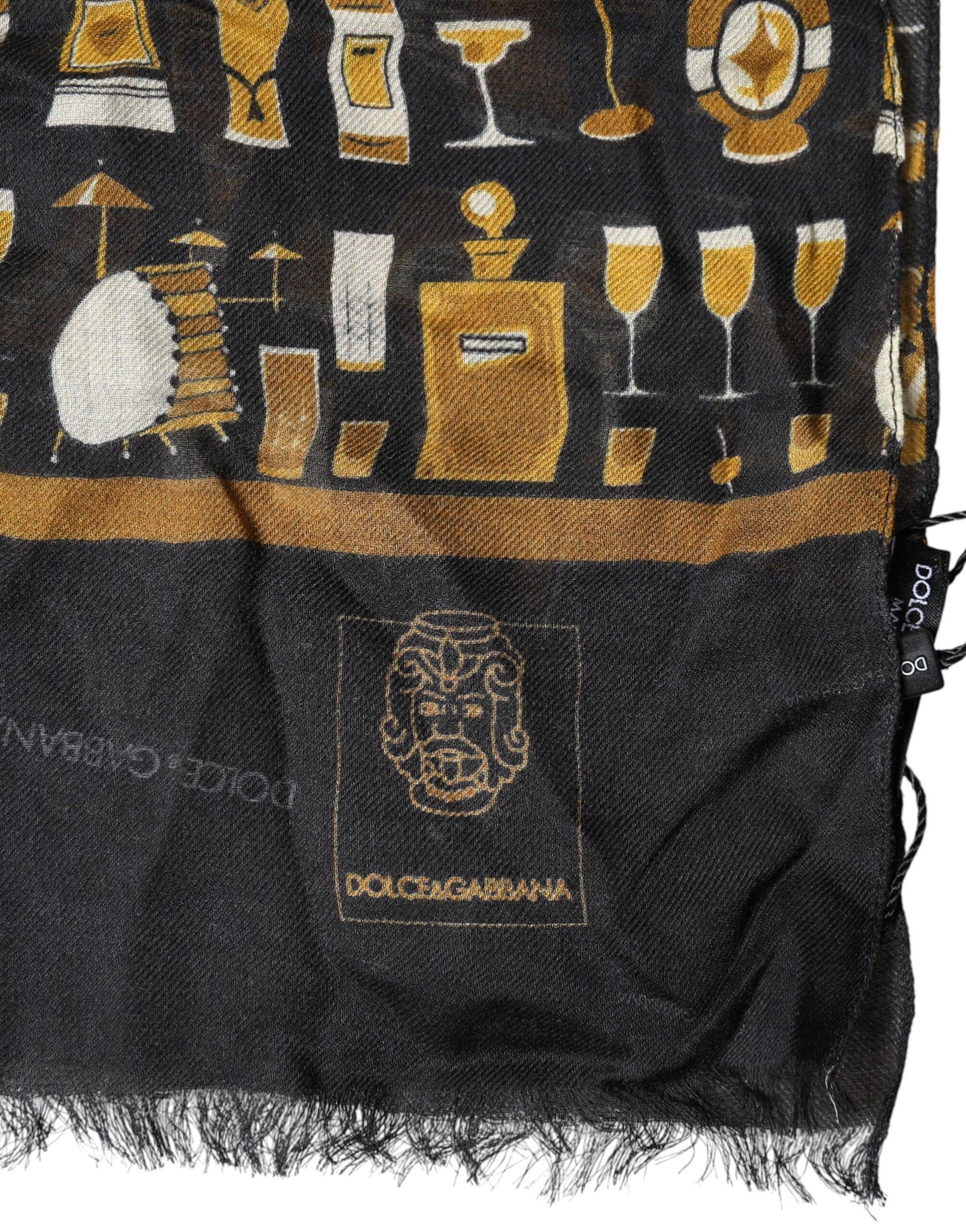 Dolce & Gabbana Black Jazz Club Print Neck Wrap Shawl Scarf Dolce & Gabbana
