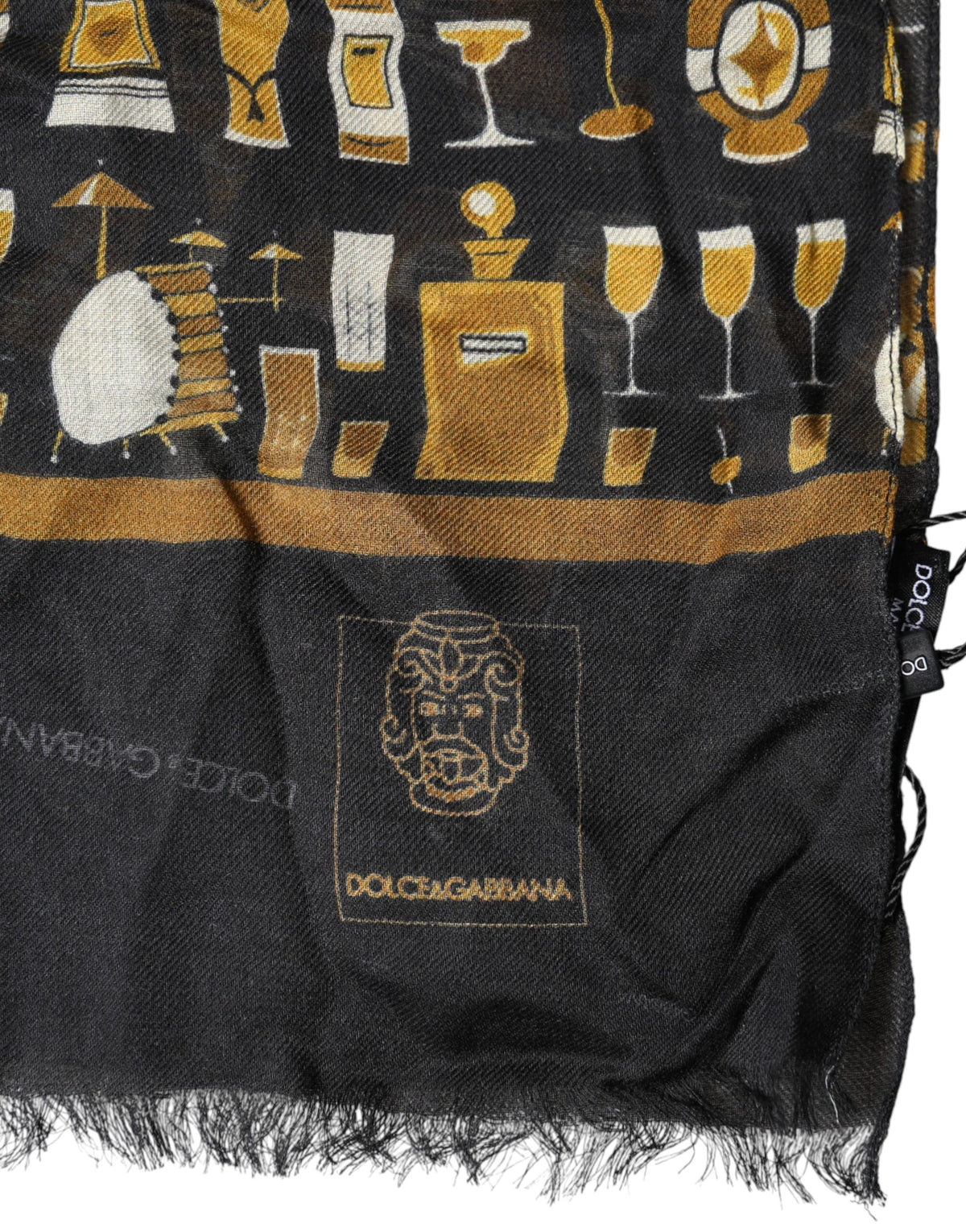 Dolce & Gabbana Black Jazz Club Print Neck Wrap Shawl Scarf - Eljoys Fashion 