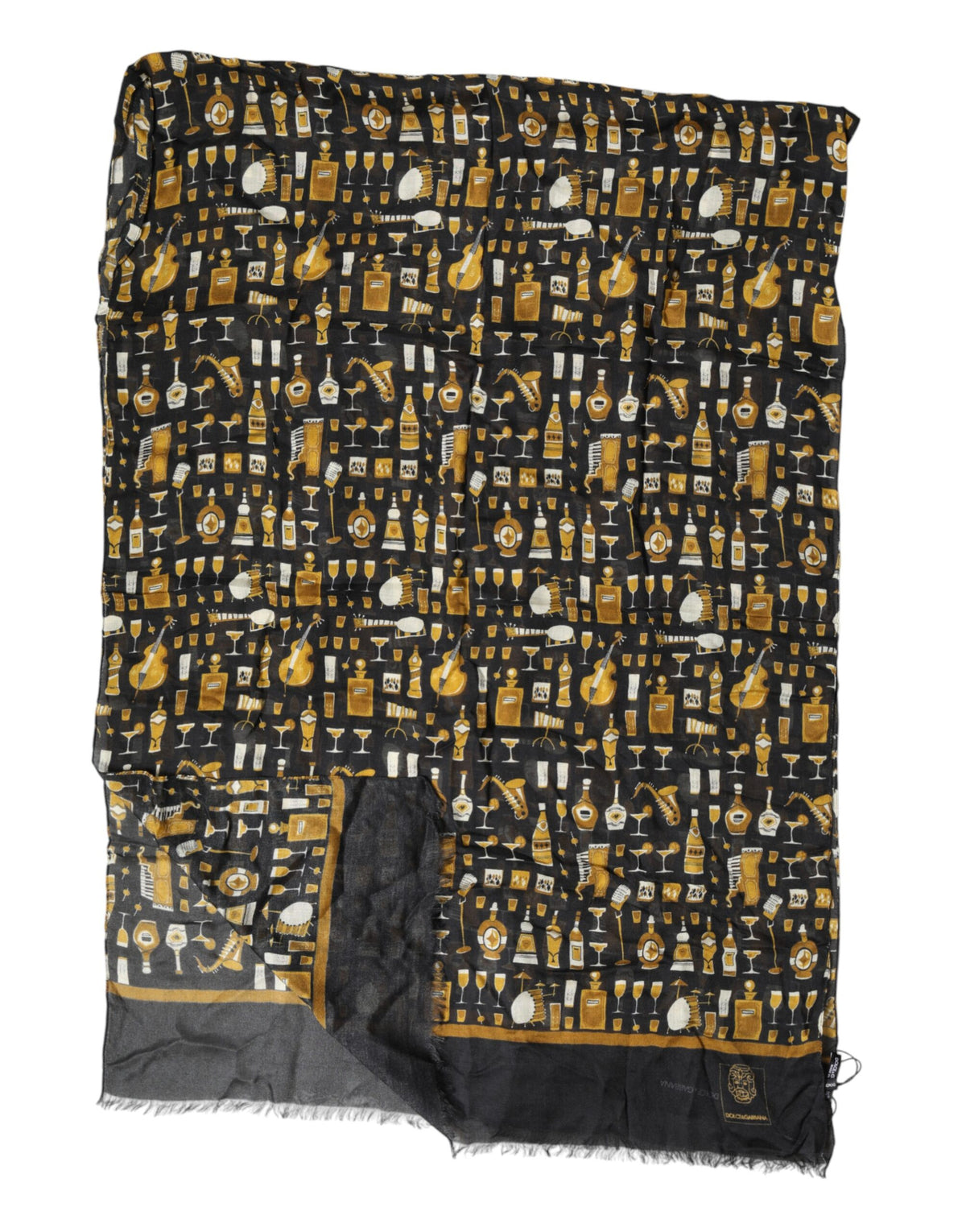 Dolce & Gabbana Black Jazz Club Print Neck Wrap Shawl Scarf - Eljoys Fashion 