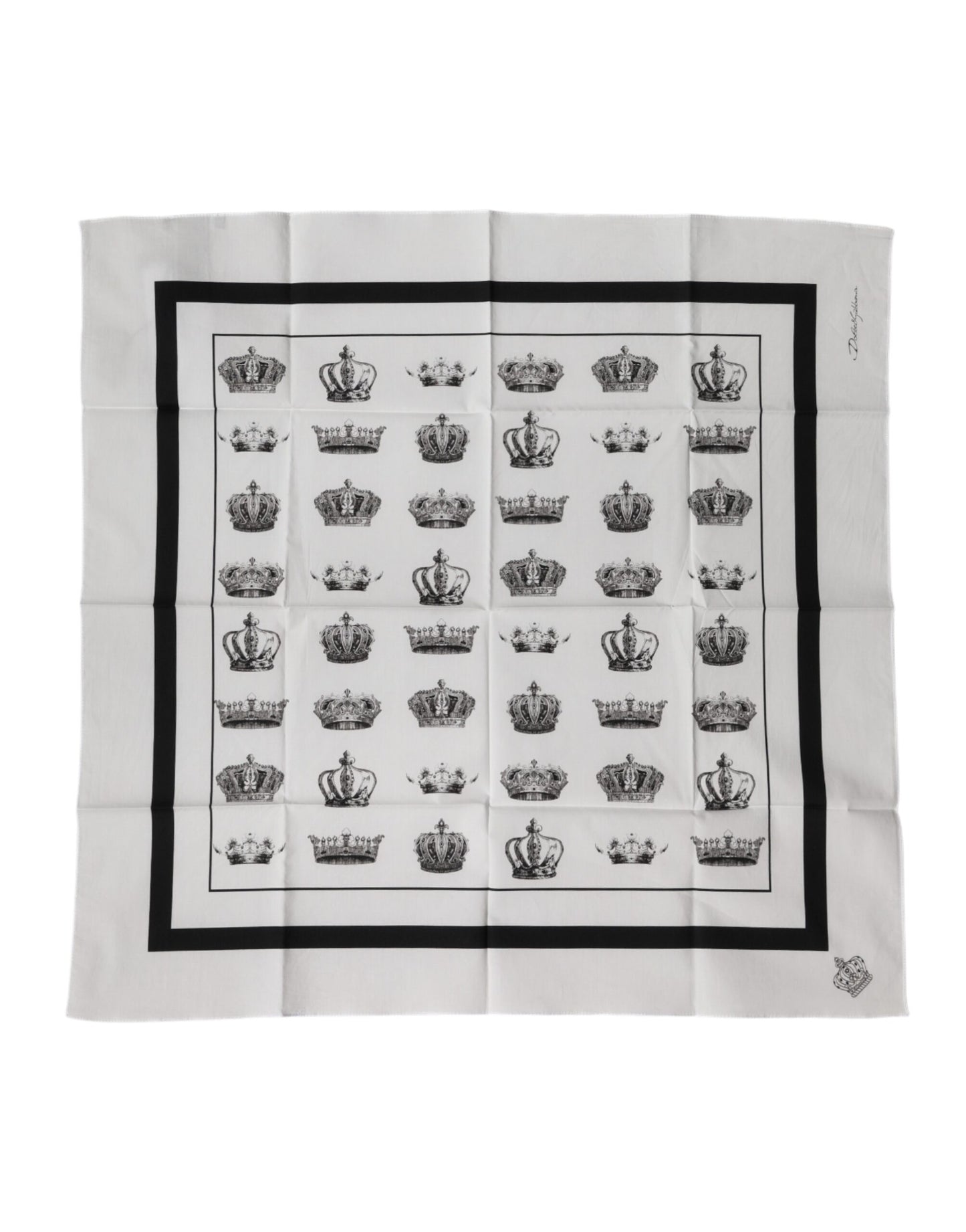 Dolce & Gabbana White Crown Cotton Square Foulard Scarf Dolce & Gabbana