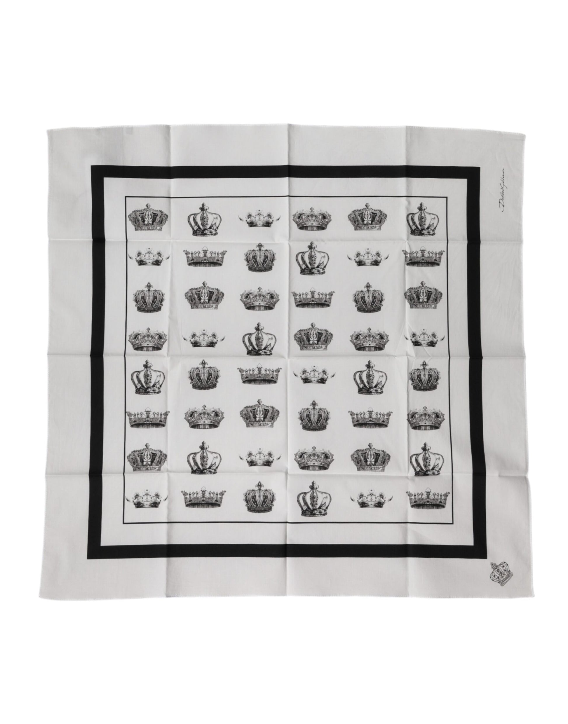 Dolce & Gabbana White Crown Cotton Square Foulard Scarf Dolce & Gabbana
