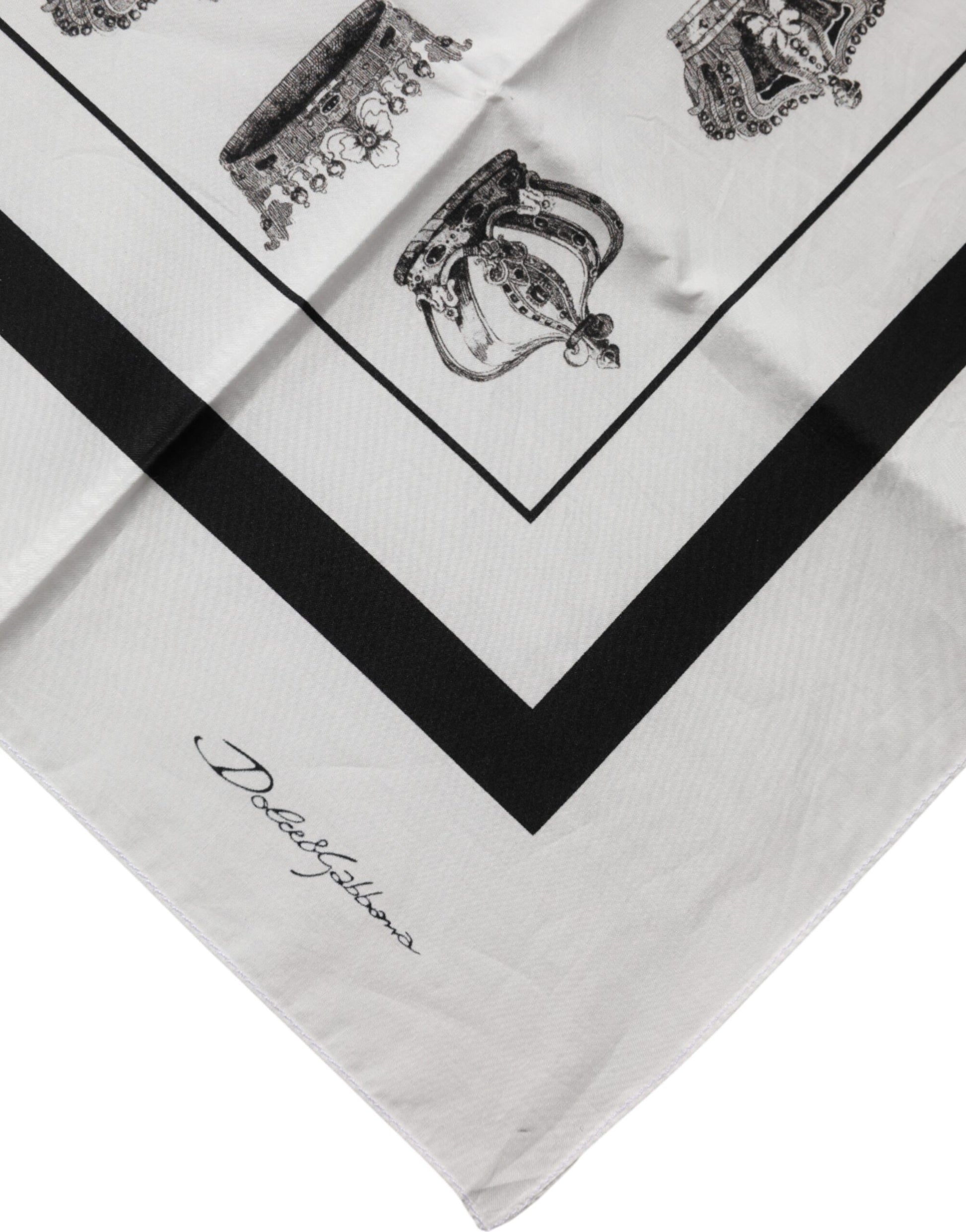 Dolce & Gabbana White Crown Cotton Square Foulard Scarf Dolce & Gabbana