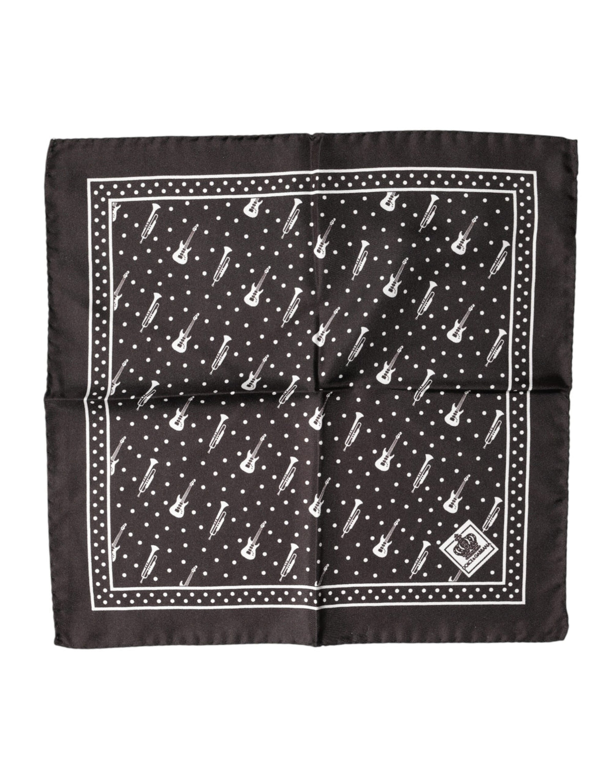 Dolce & Gabbana Black Guitar Trumpet Men Handkerchief Scarf - Eljoys Fashion 