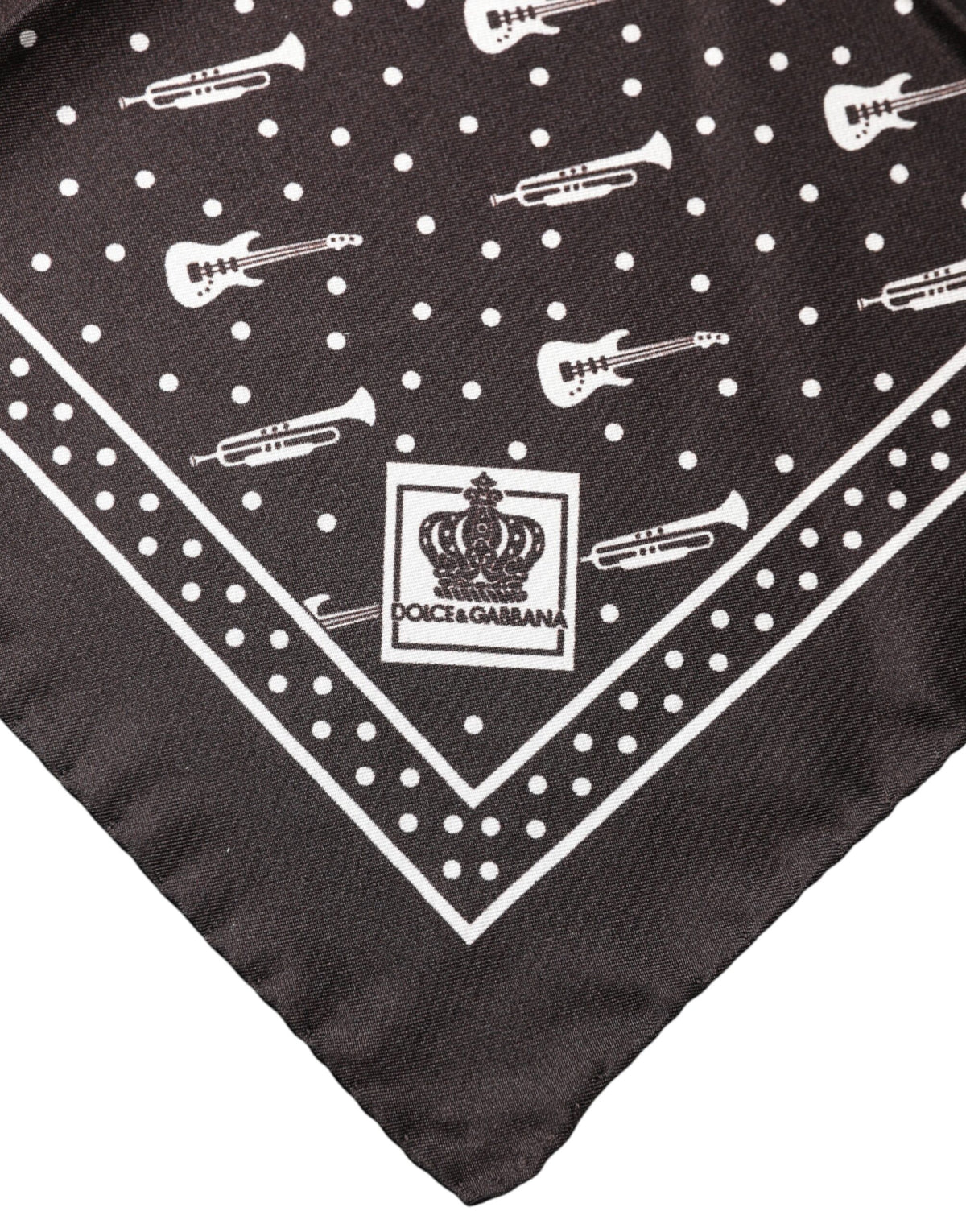 Dolce & Gabbana Black Guitar Trumpet Men Handkerchief Scarf - Eljoys Fashion 
