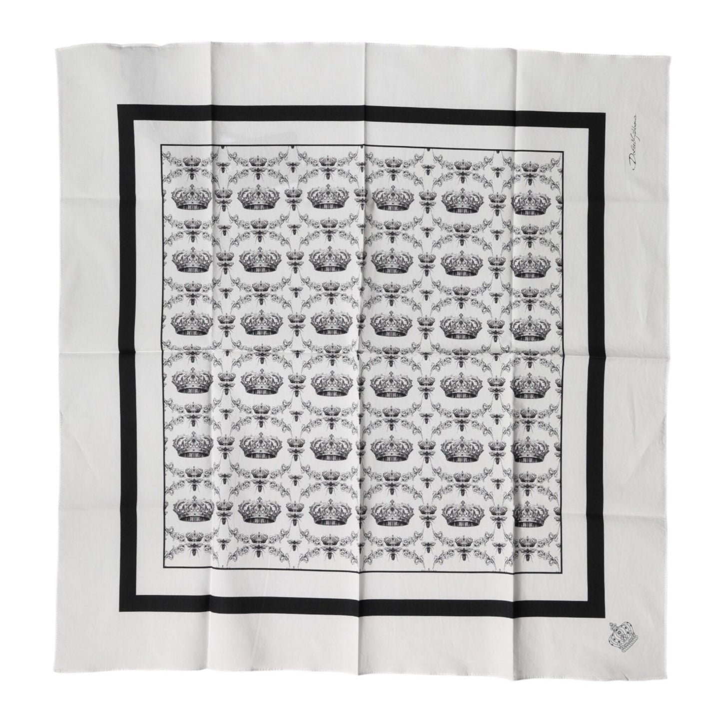 Dolce & Gabbana White Crown Cotton Men Square Foulard Scarf Dolce & Gabbana