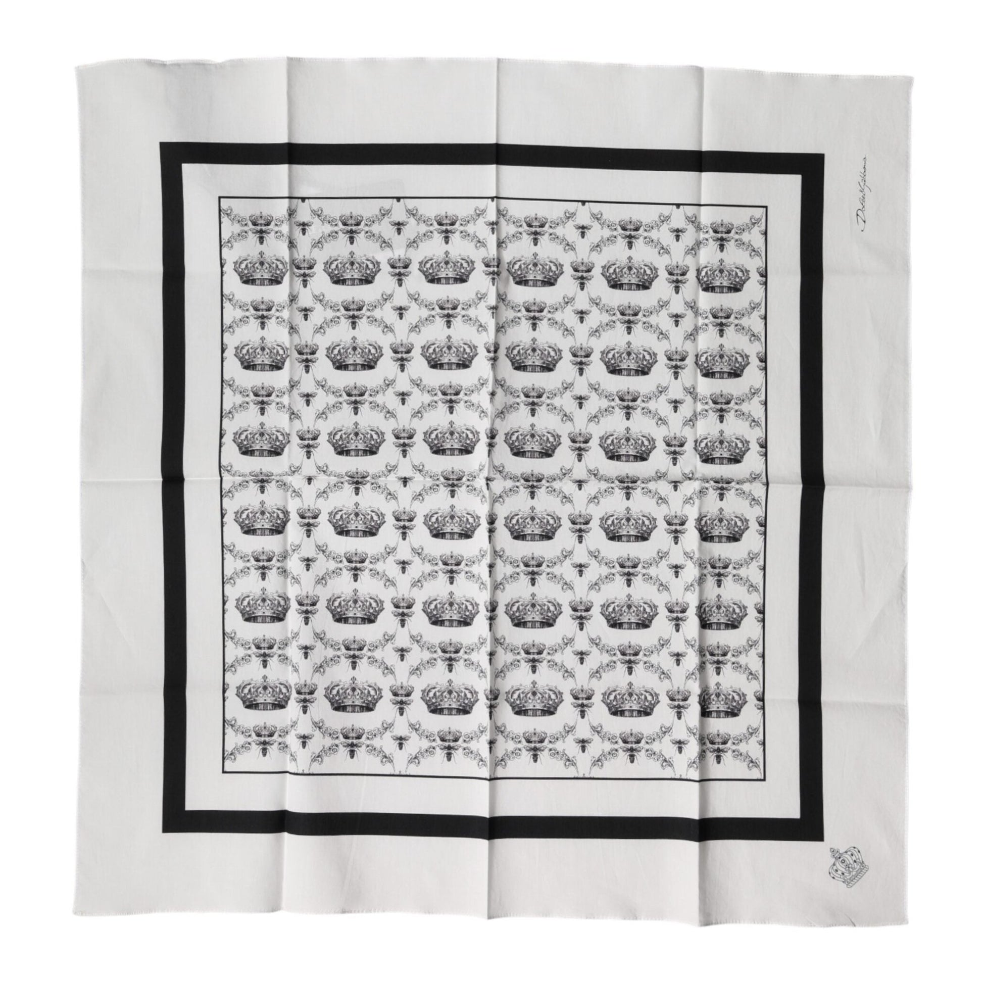 Dolce & Gabbana White Crown Cotton Men Square Foulard Scarf Dolce & Gabbana