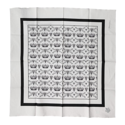 Dolce & Gabbana White Crown Cotton Men Square Foulard Scarf Dolce & Gabbana