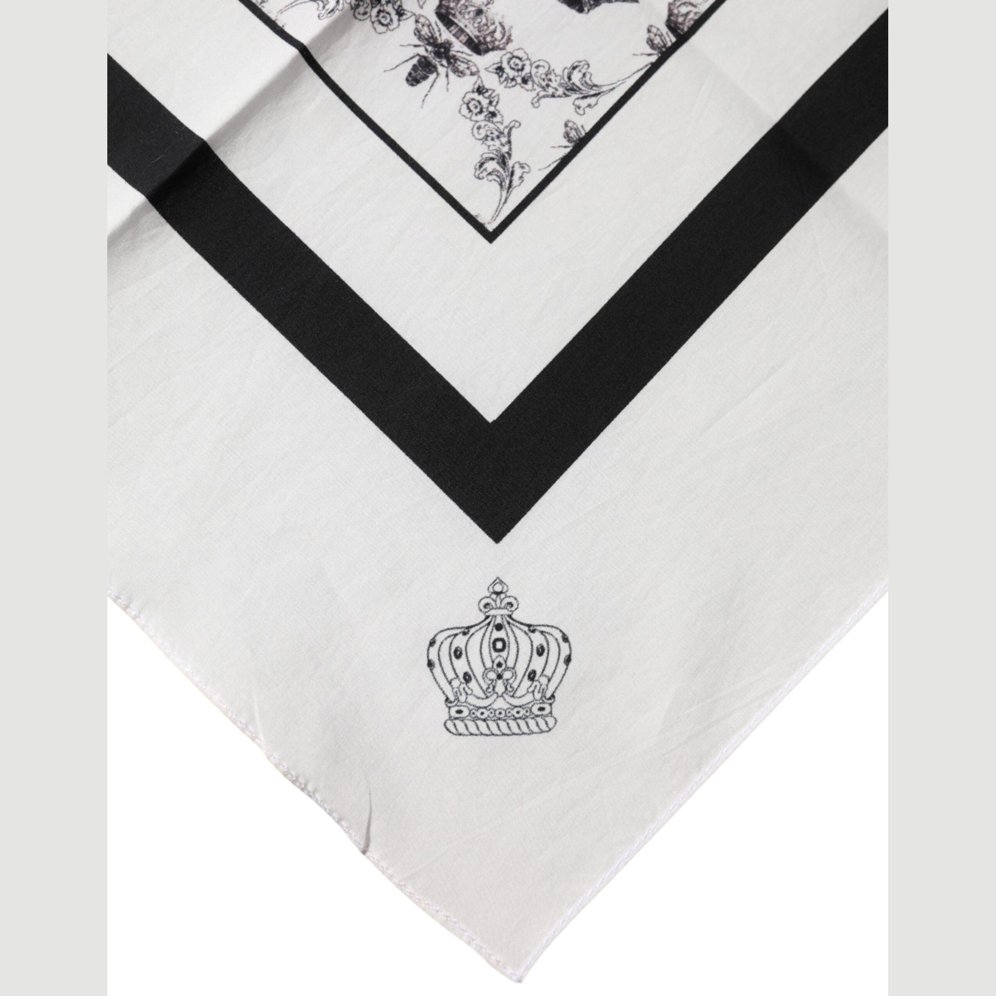Dolce & Gabbana White Crown Cotton Men Square Foulard Scarf Dolce & Gabbana