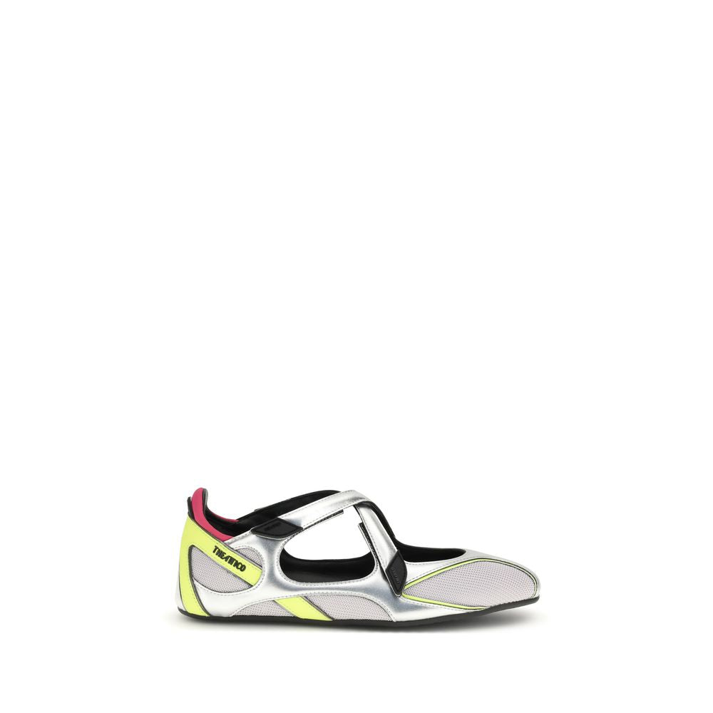 Silver polyurethane ballet flats by The Attico with a sleek, minimalist design and rounded toe, perfect for stylish everyday wear.