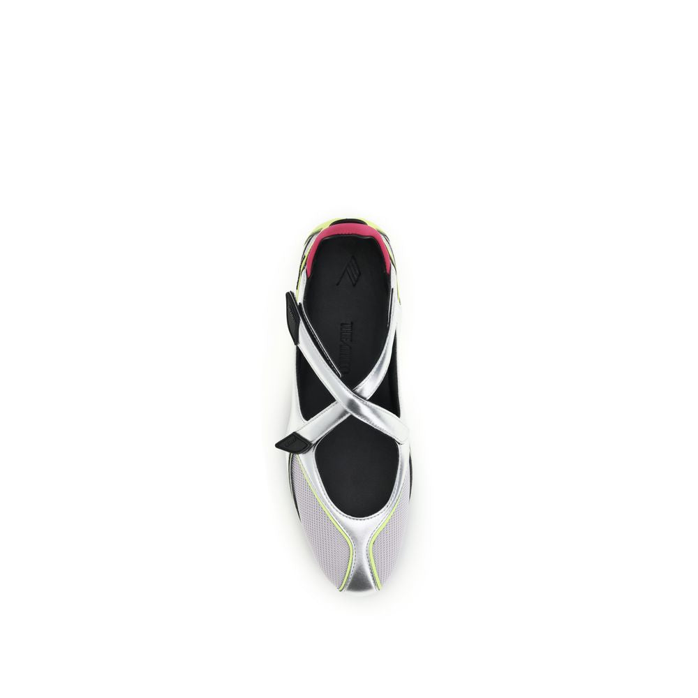 Silver polyurethane ballet flats by The Attico with a sleek, minimalist design and rounded toe.