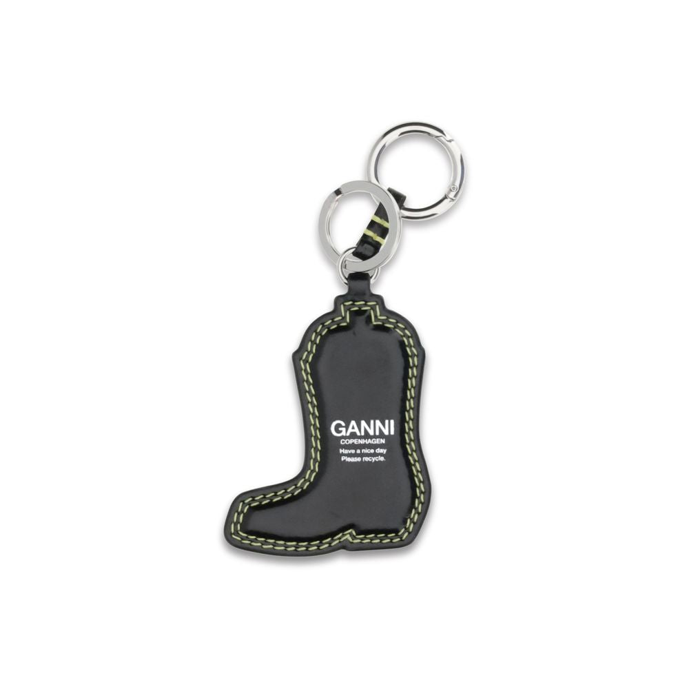 Ganni Black Recycled Leather Keychain Ganni