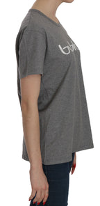 BYBLOS Cotton Grey Short Sleeve Round Neck Top T-shirt Blouse - Eljoys Fashion 