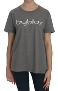 BYBLOS Cotton Grey Short Sleeve Round Neck Top T-shirt Blouse - Eljoys Fashion 