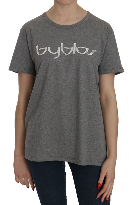 BYBLOS Cotton Grey Short Sleeve Round Neck Top T-shirt Blouse BYBLOS