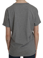 BYBLOS Cotton Grey Short Sleeve Round Neck Top T-shirt Blouse - Eljoys Fashion 