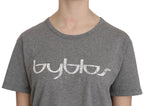 BYBLOS Cotton Grey Short Sleeve Round Neck Top T-shirt Blouse - Eljoys Fashion 