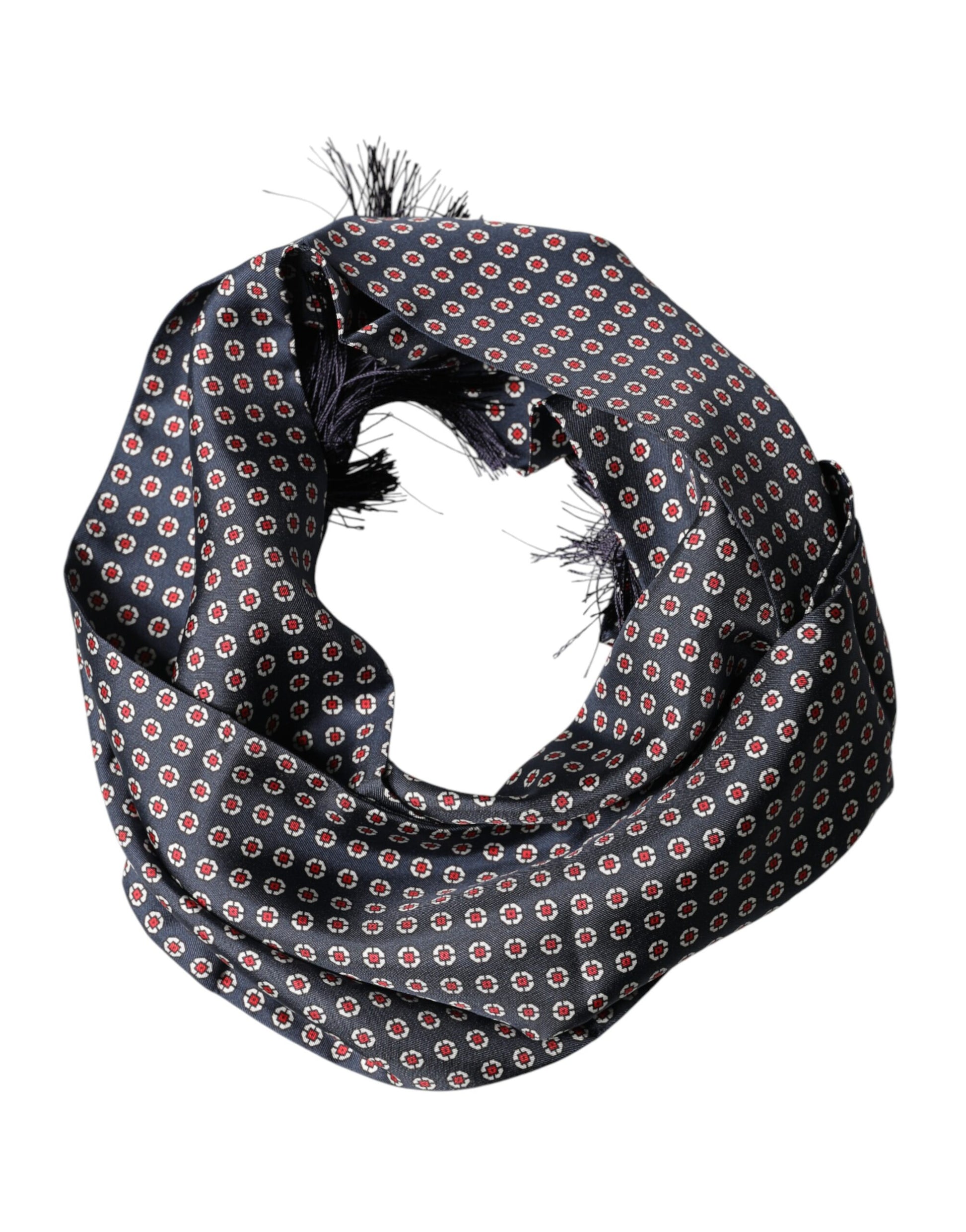Dolce & Gabbana Black Patterned Fringes Neck Foulard Scarf Dolce & Gabbana