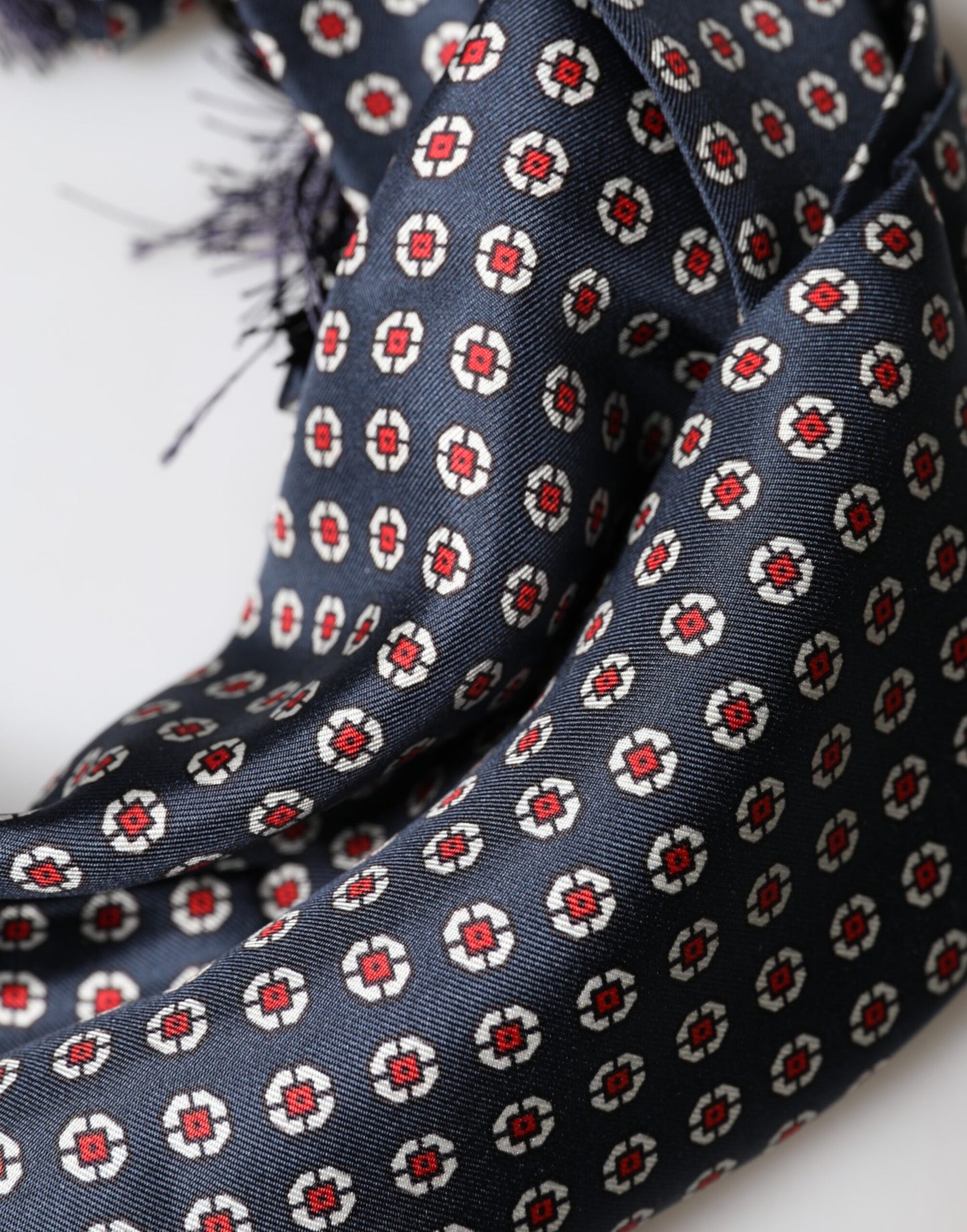 Dolce & Gabbana Black Patterned Fringes Neck Foulard Scarf Dolce & Gabbana