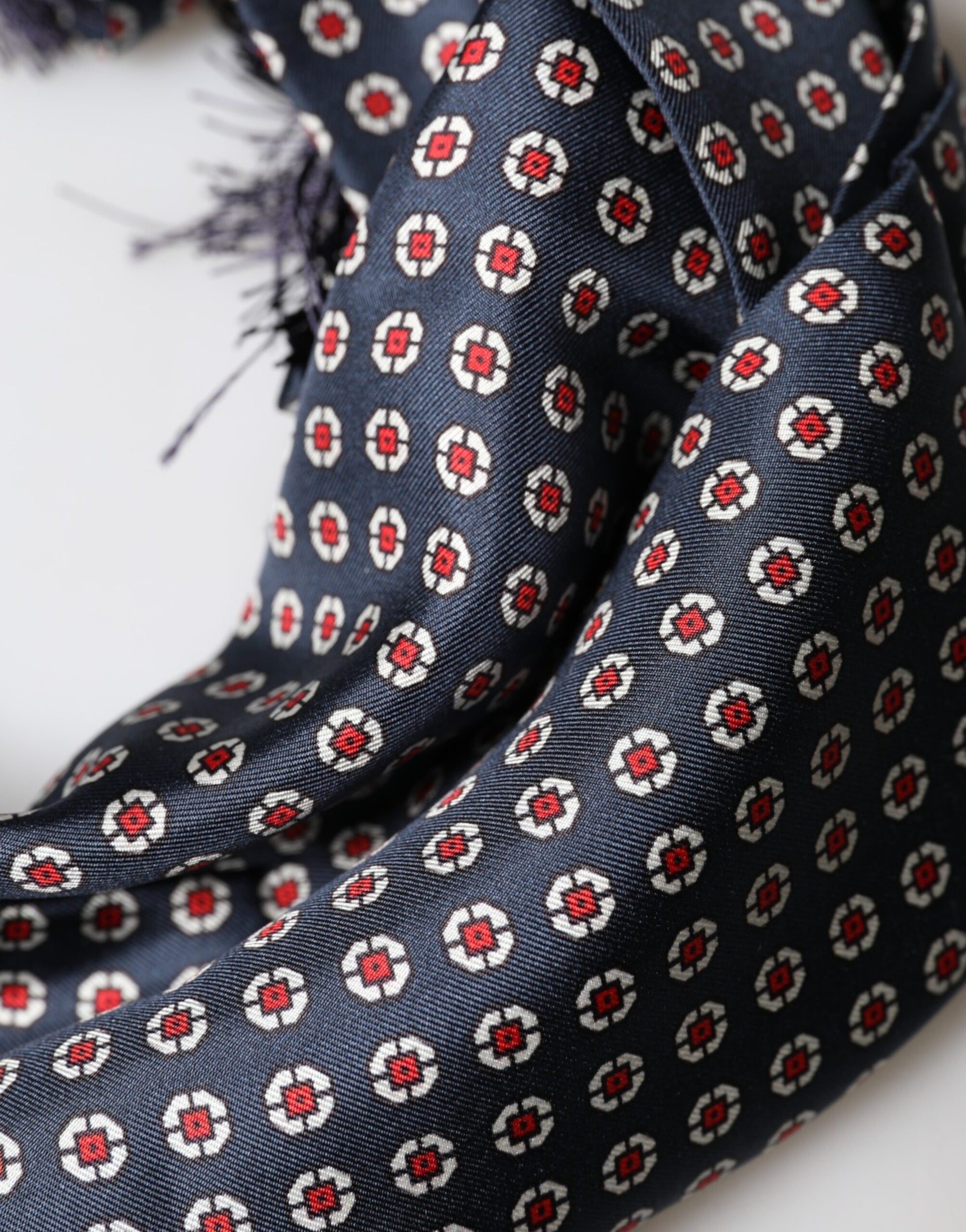 Dolce & Gabbana Black Patterned Fringes Neck Foulard Scarf Dolce & Gabbana